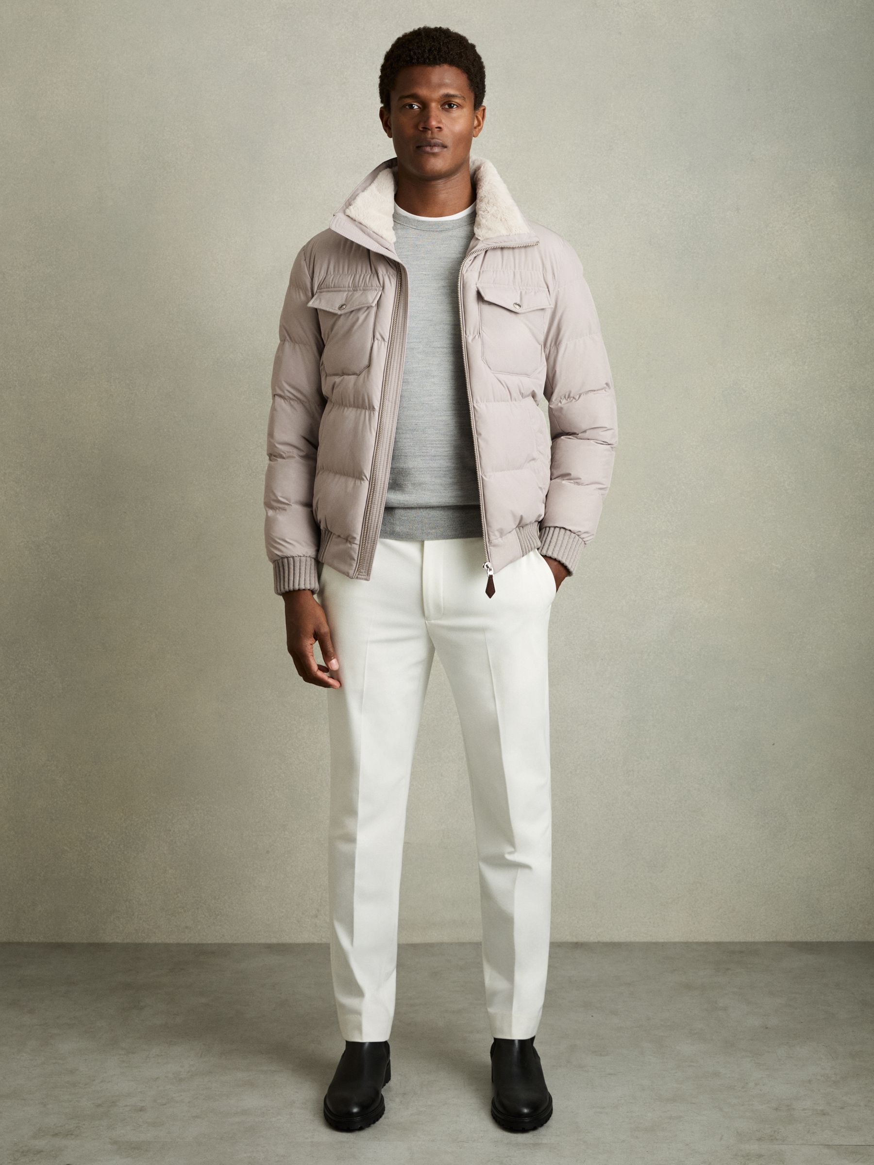 Faux-Fur Collar Puffer Jacket in Grey