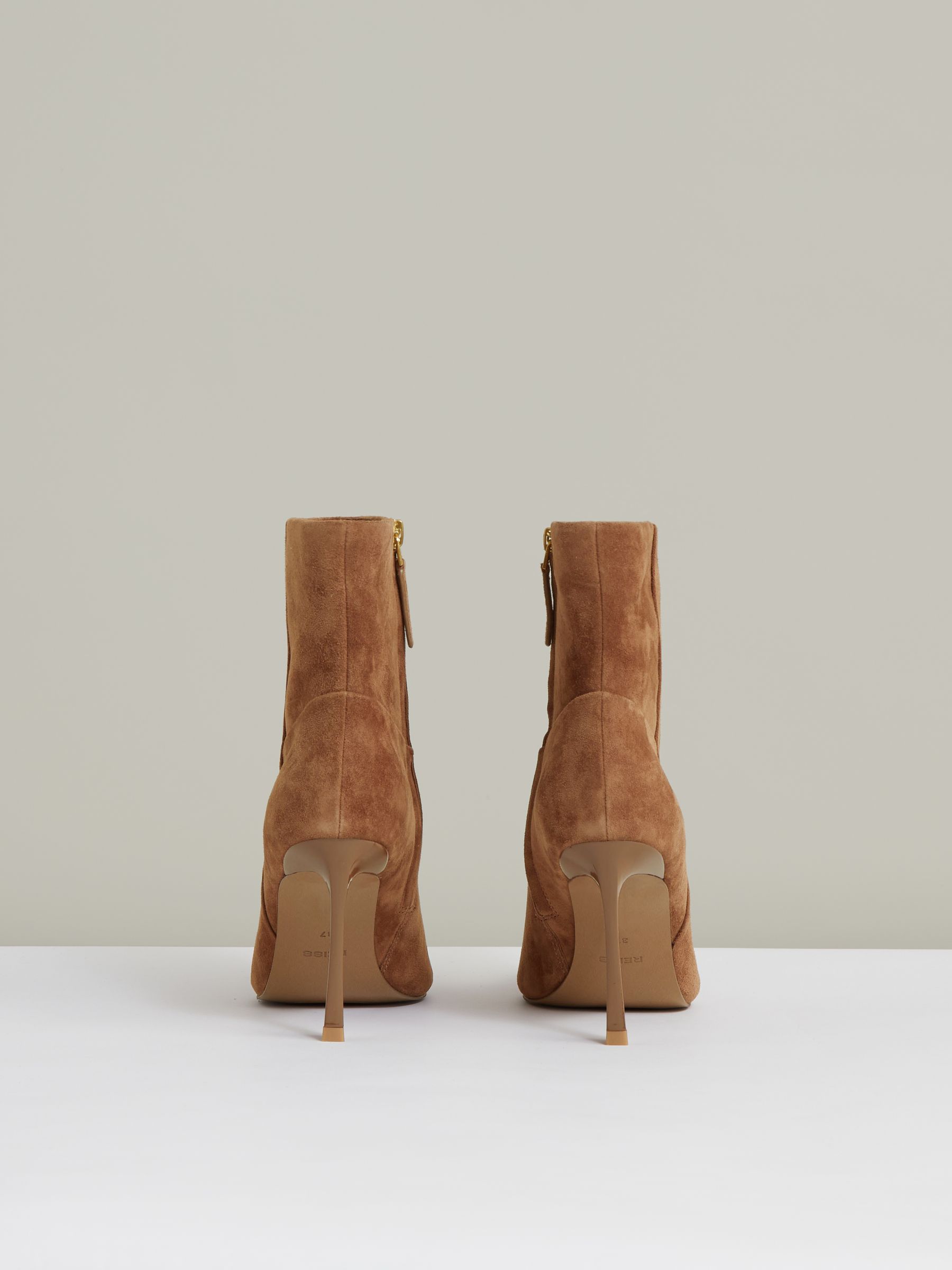 Suede High Heeled Ankle Boots in Tan