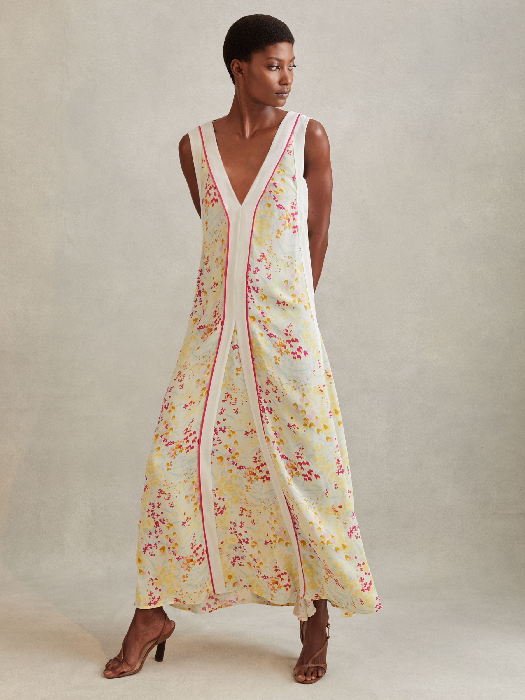 Floral Print Maxi Dress in Pink/Yellow