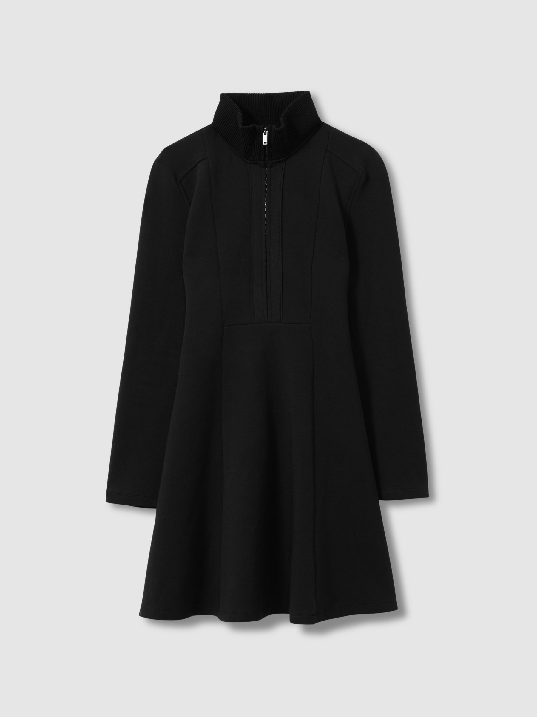 ZIp-Neck Interlock-Jersey Dress in Black