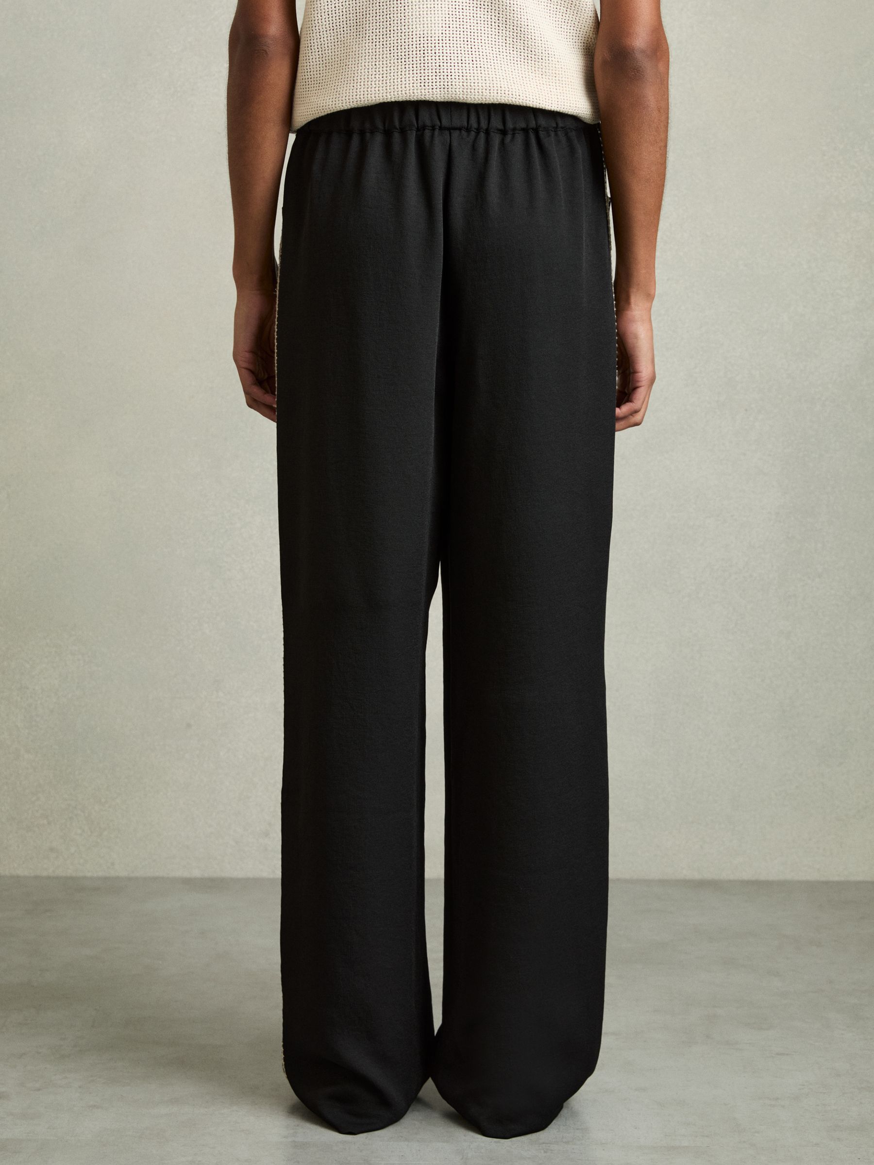 Wide-Leg Embroidered Trousers in Black