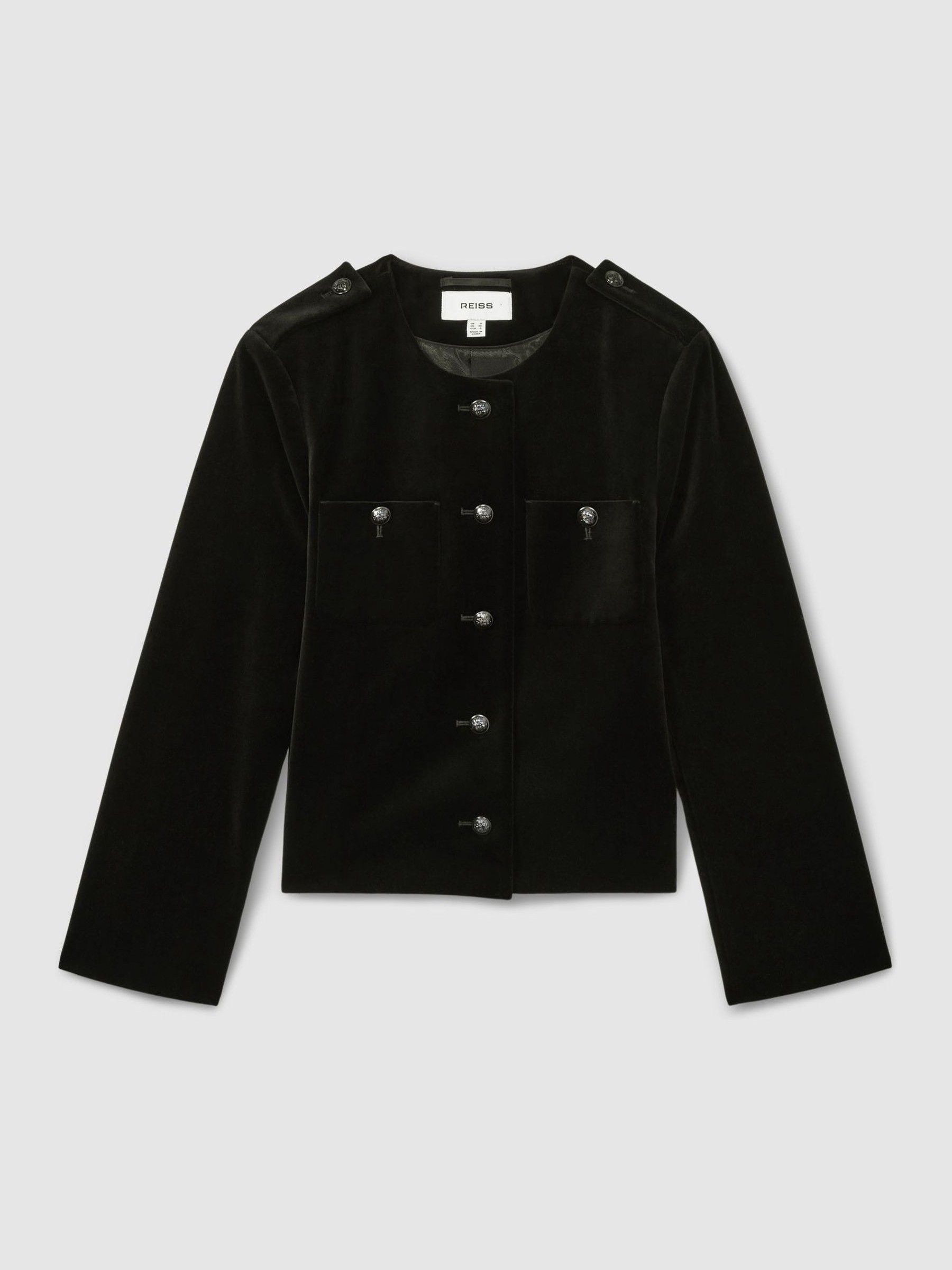 Petite Cropped Velvet Jacket in Black