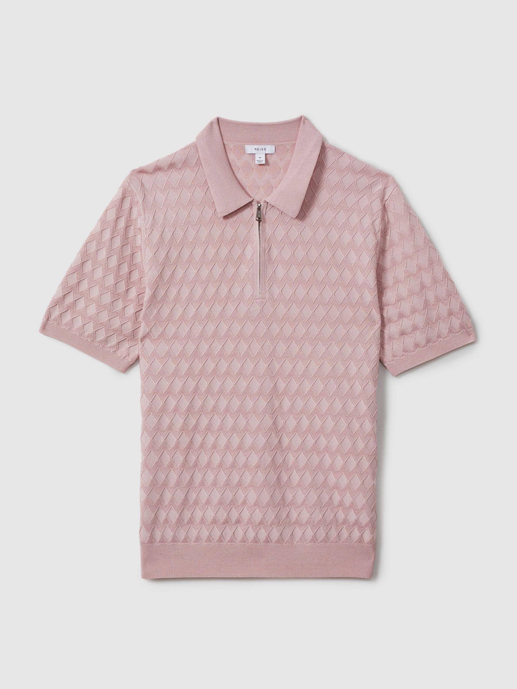 Half-Zip Knitted Polo Shirt in Soft Pink