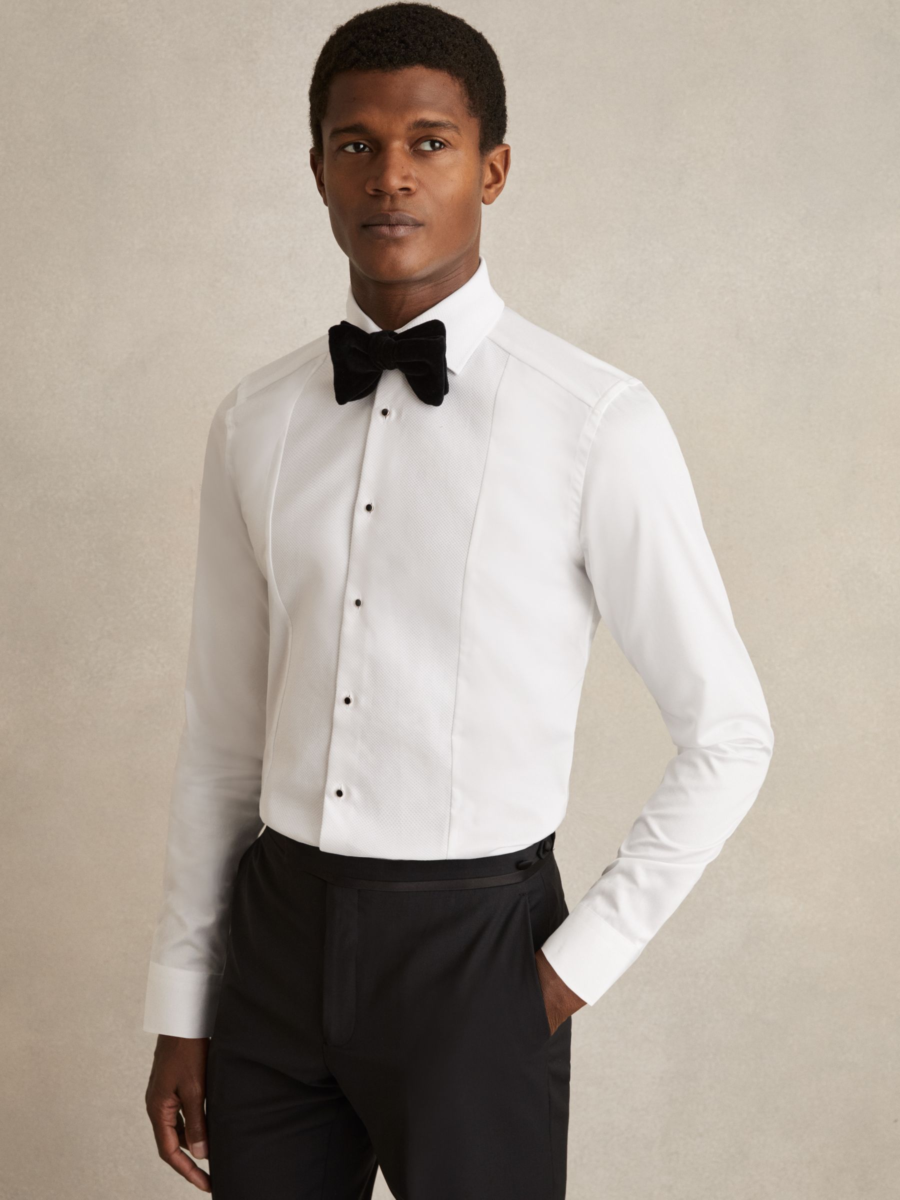 Slim Fit Cotton Marcella Tuxedo Shirt in White