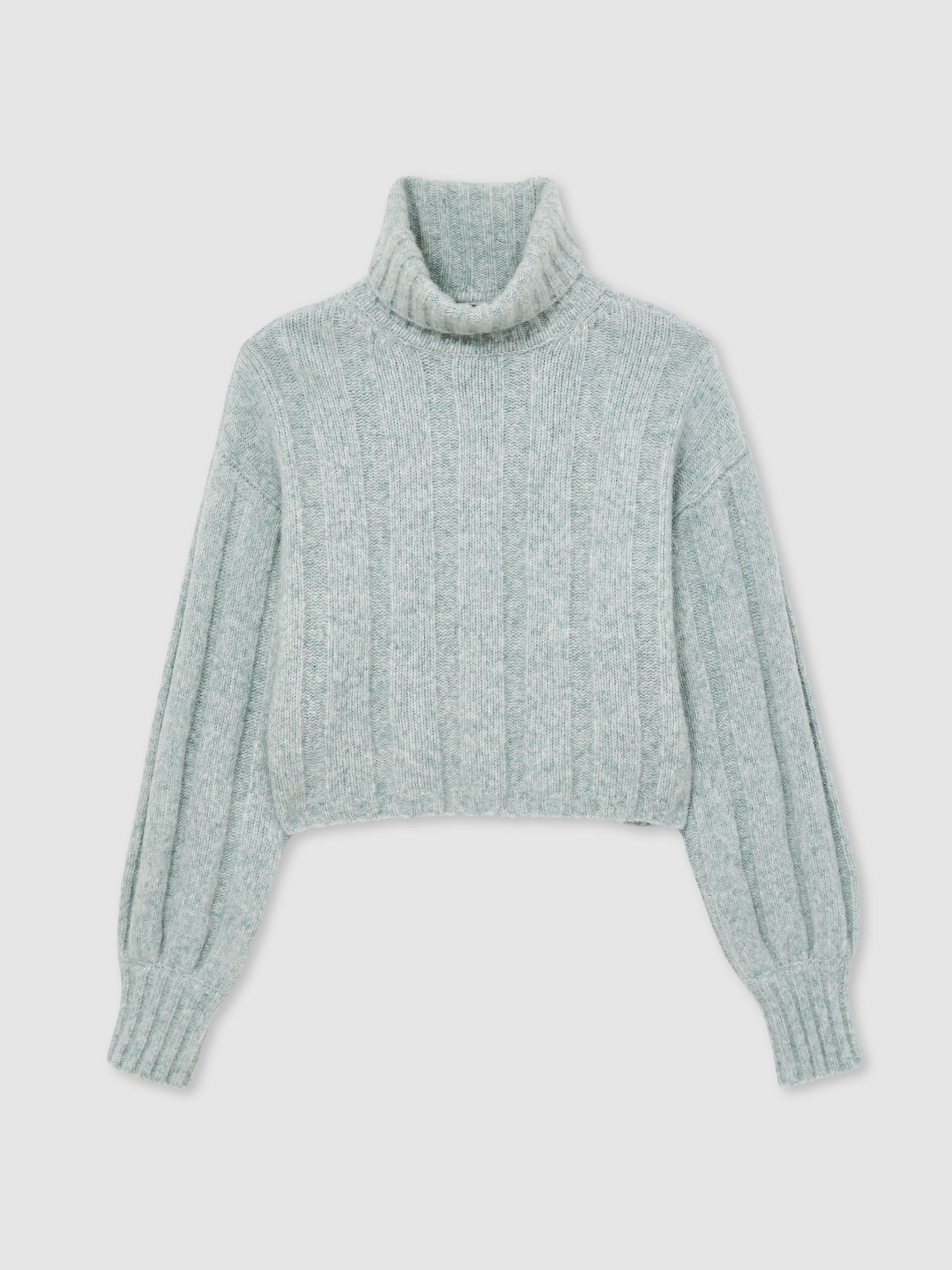Paige Wool Blend Ribbed Roll Neck Jumper in Ocean