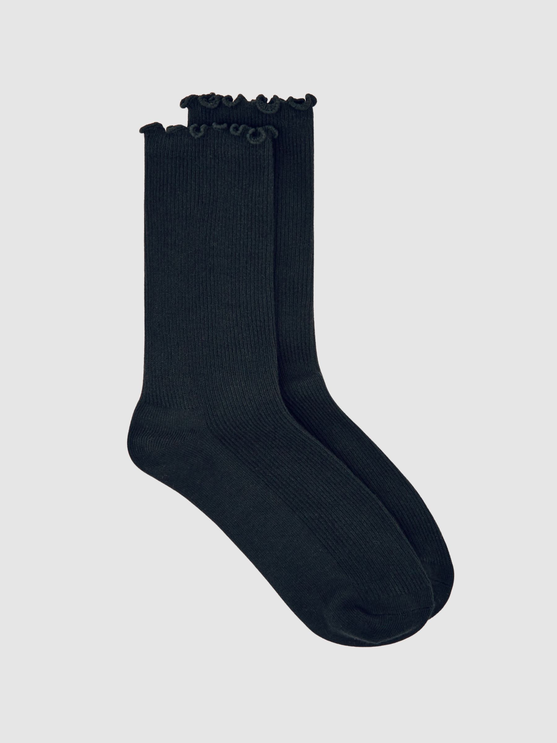 Ribbed Frilly Socks in Black
