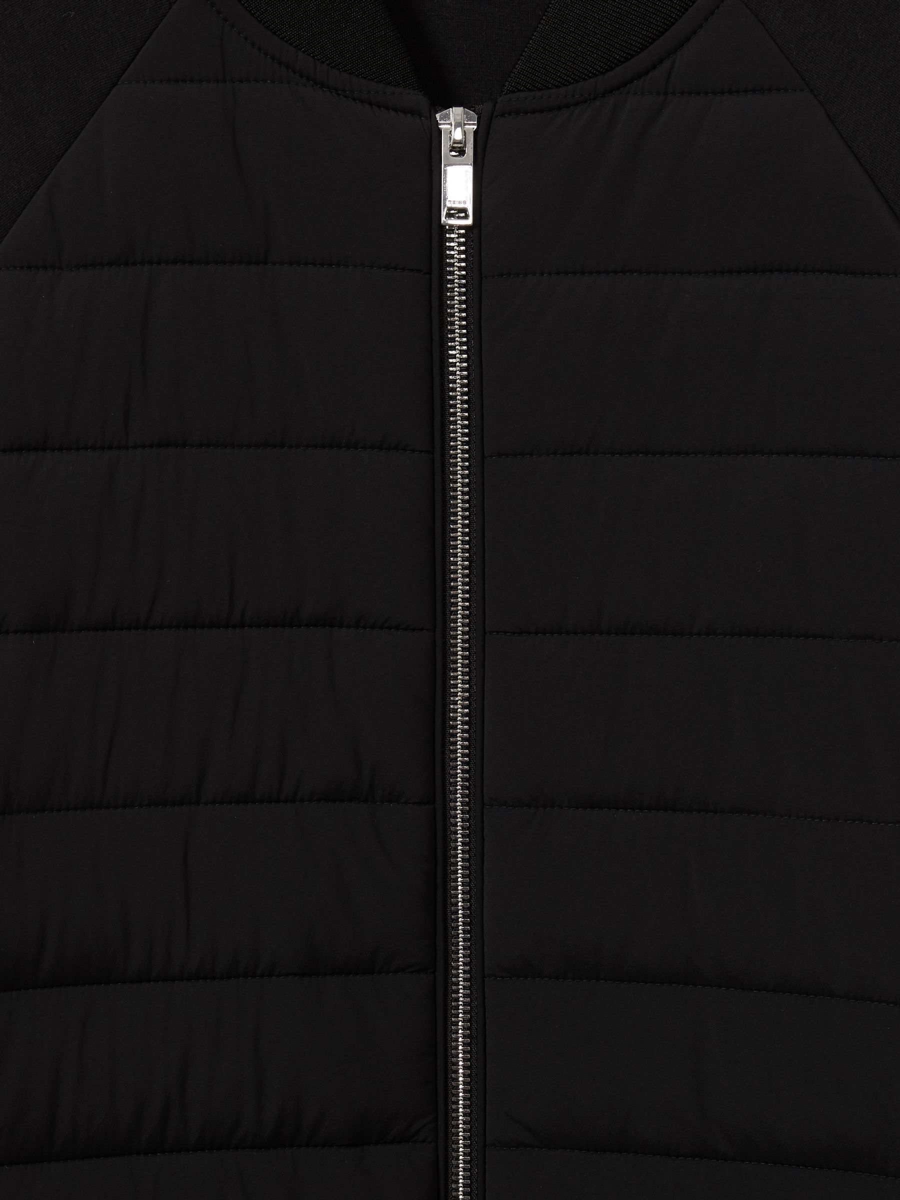 Hybrid Quilt Raglan-Sleeve Bomber Jacket in Black