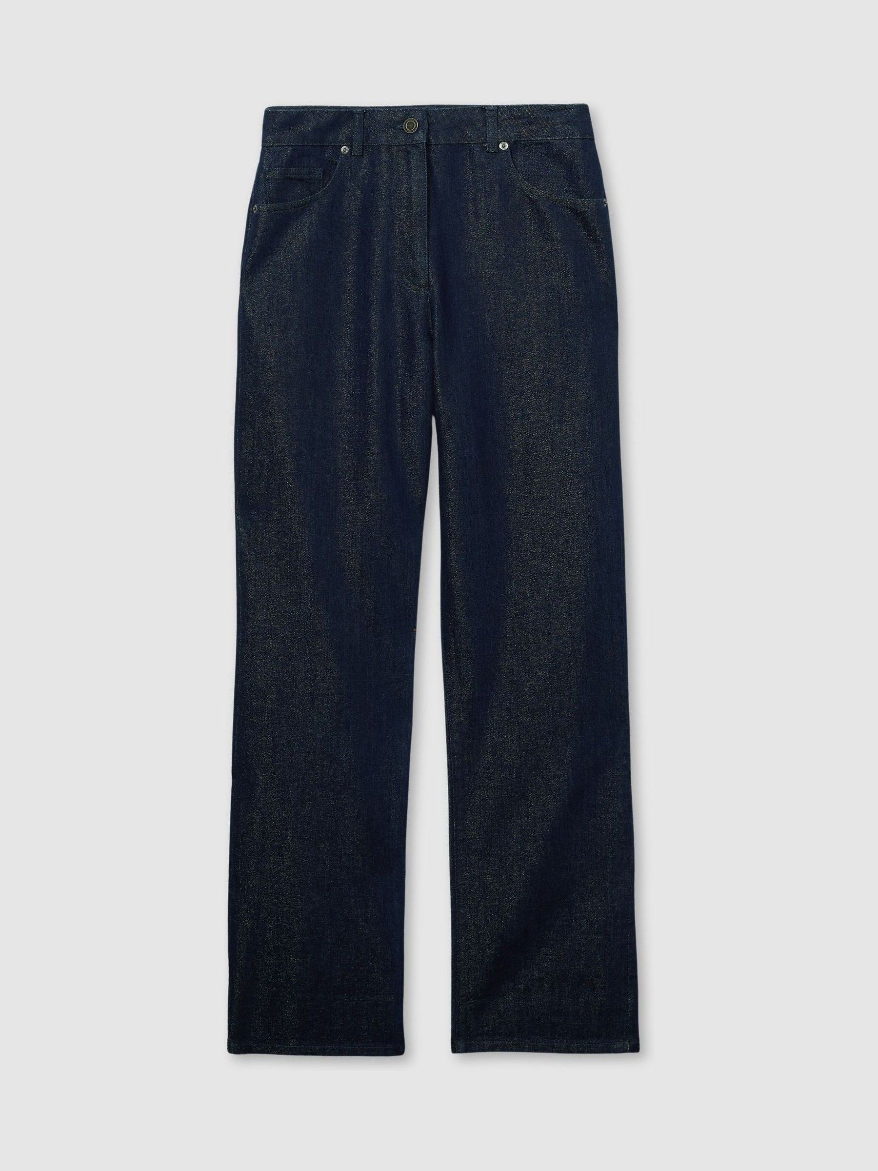 Slim-Leg Metallic-Thread Turn-Up Jeans in Indigo