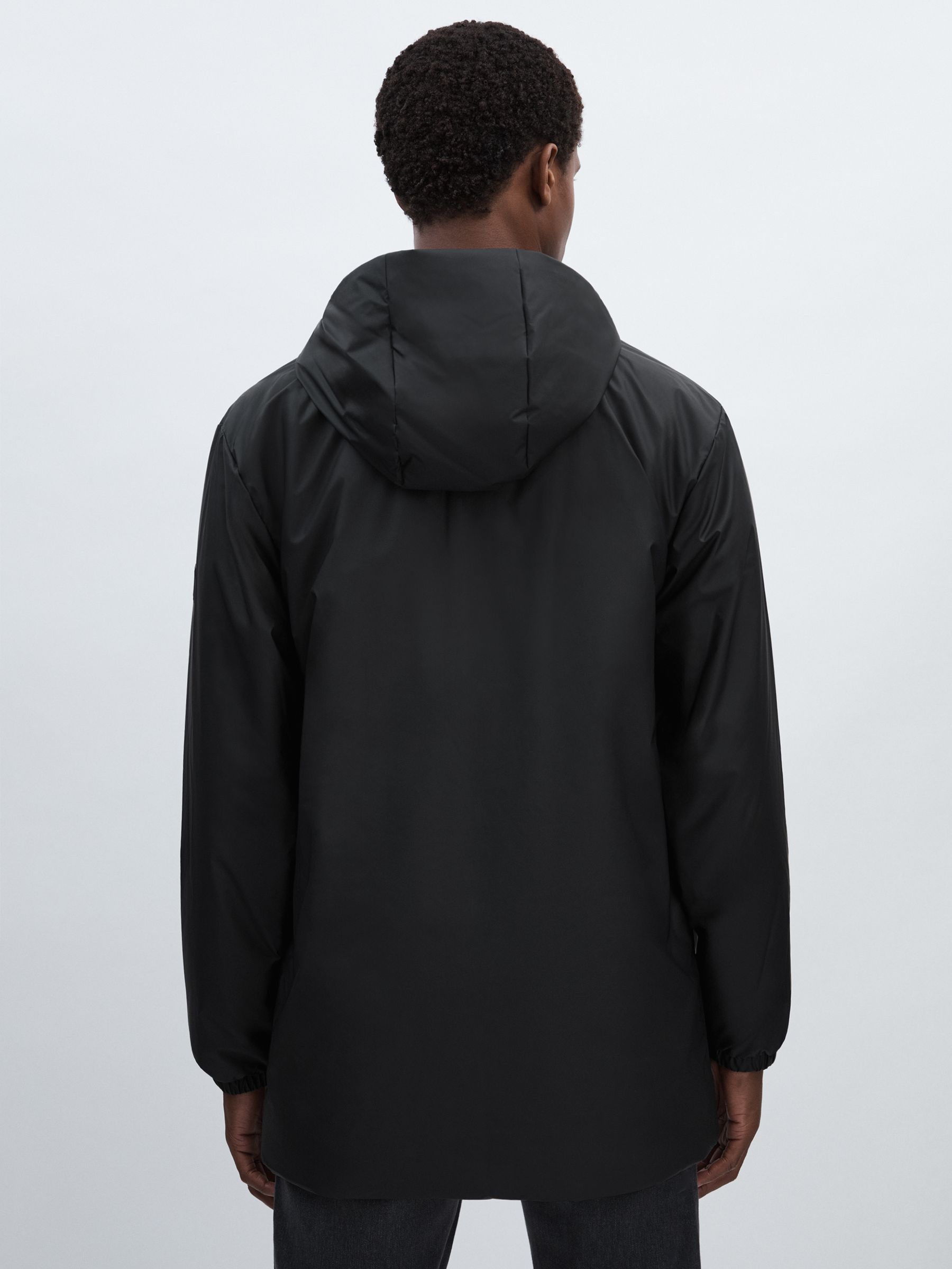 Rains Long Hooded Insulated Jacket in Black