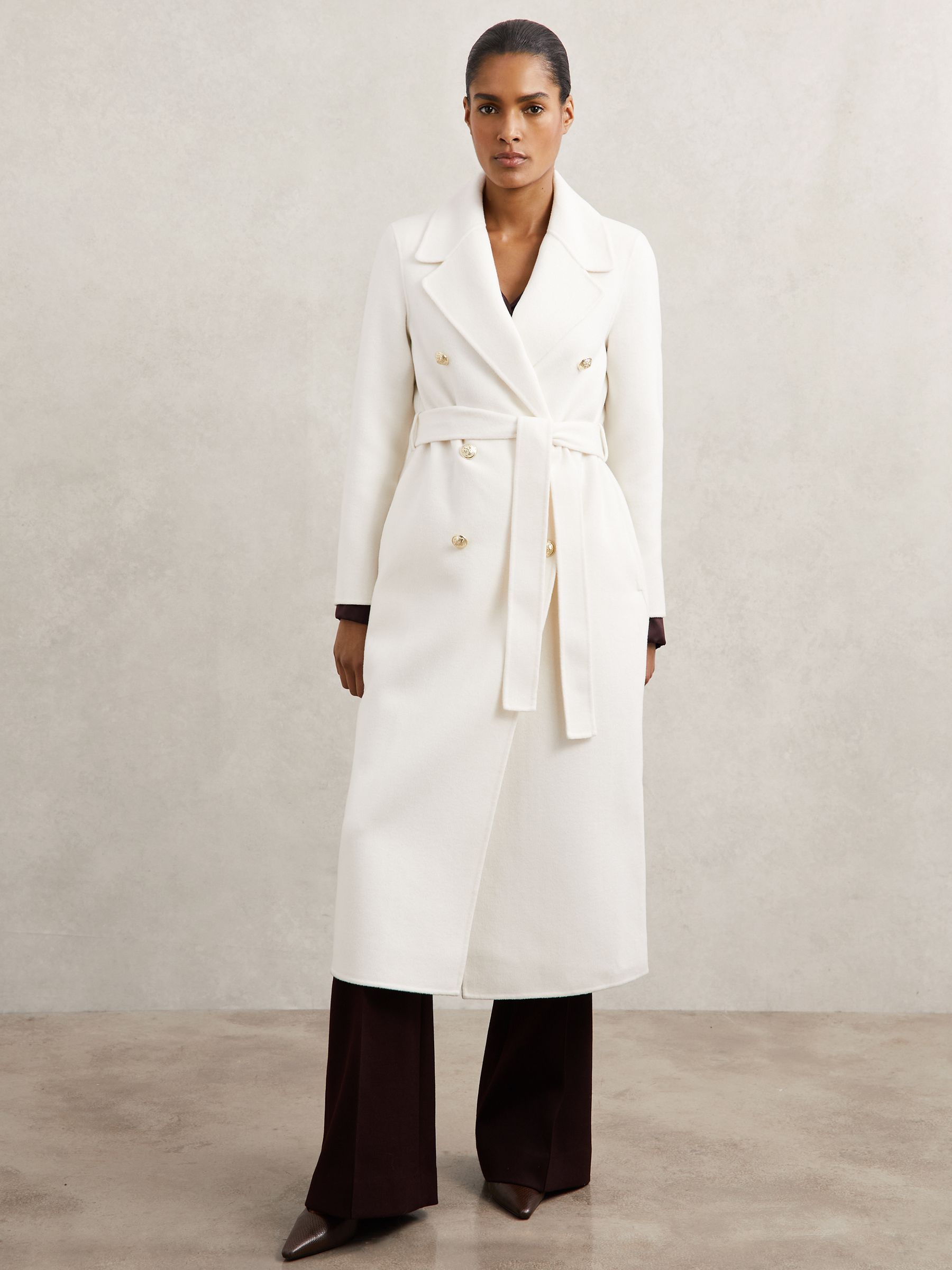 Double-Breasted Blindseam Coat Wool-Blend in Cream