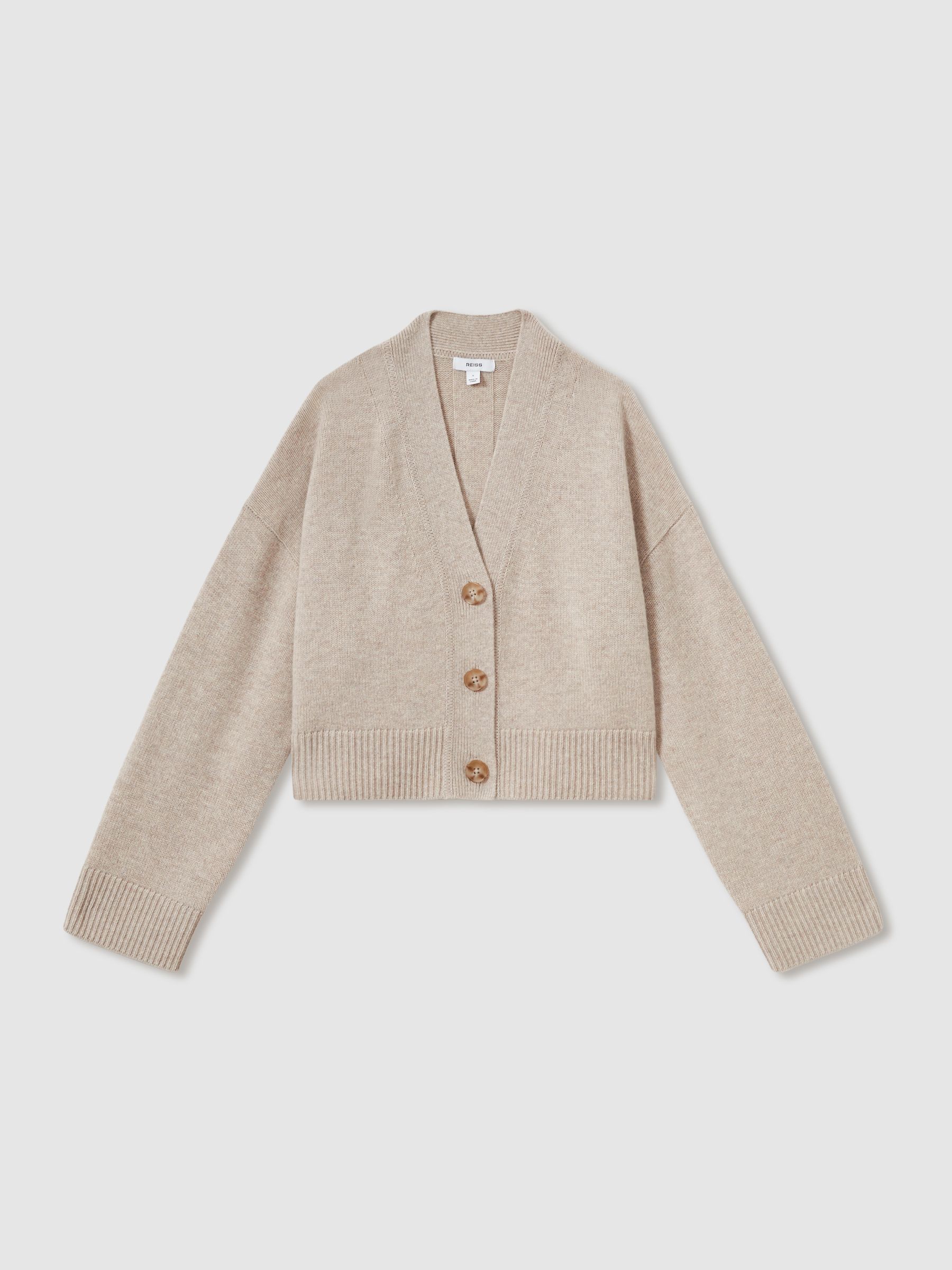 Wool-Cashmere Cropped Cardigan in Oatmeal