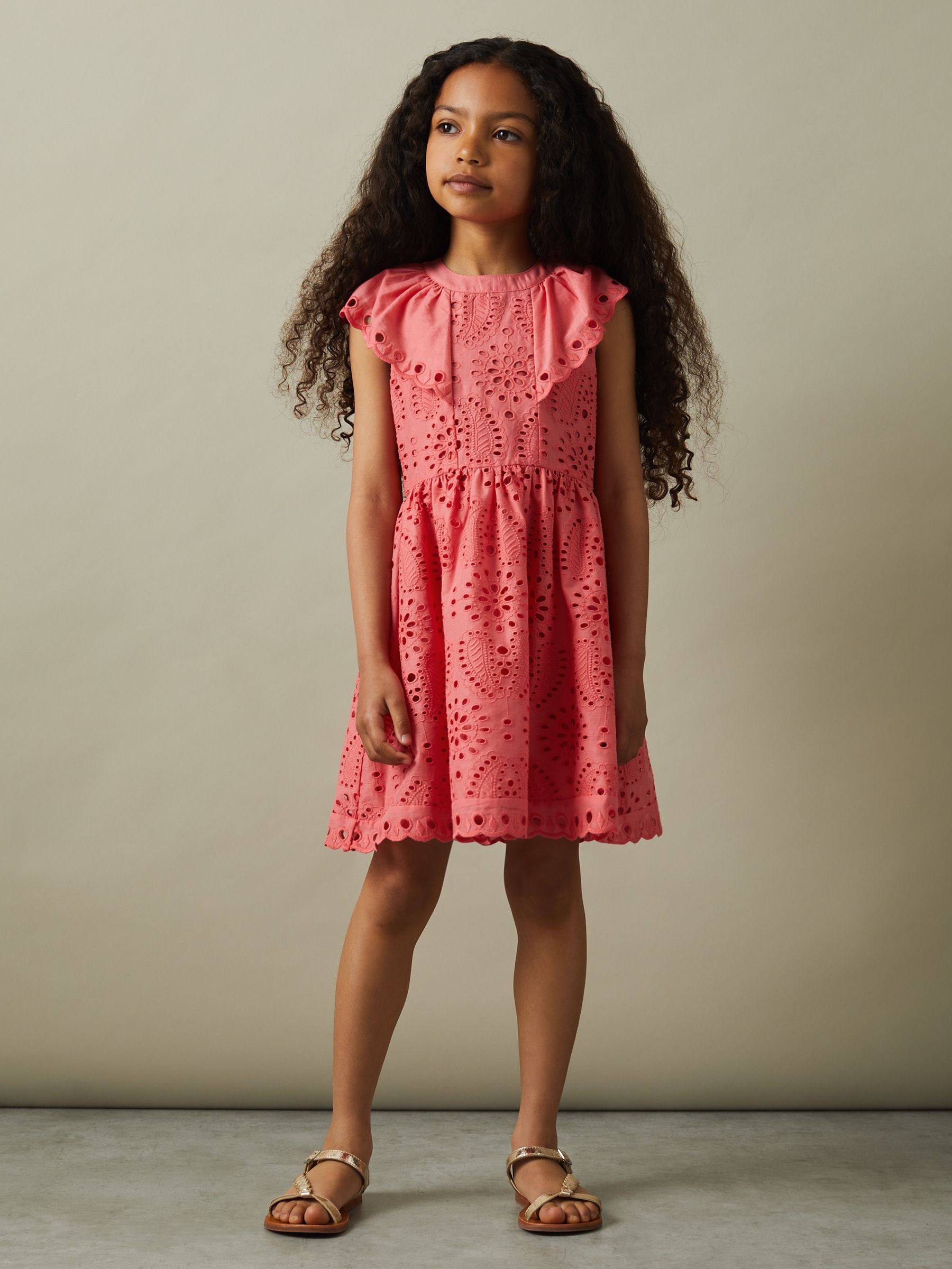 4-9 yrs Cotton Broderie Dress in Pink