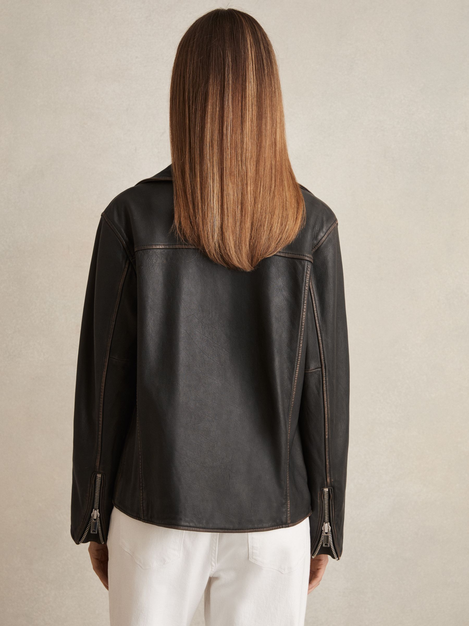 Beau Black Relaxed Leather Biker Jacket