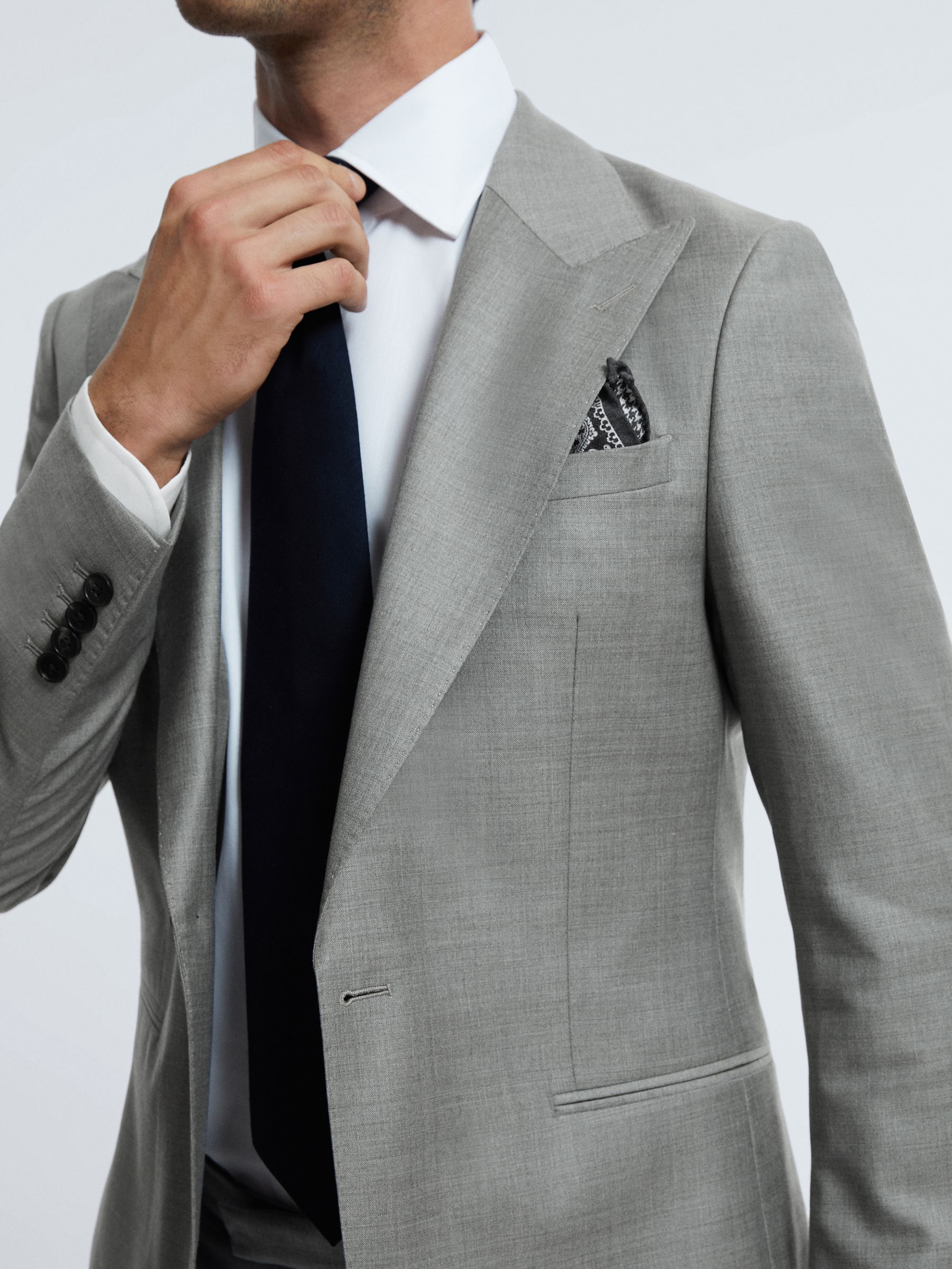Atelier Wool Cashmere Slim Fit Single Breasted Blazer in Grey Melange