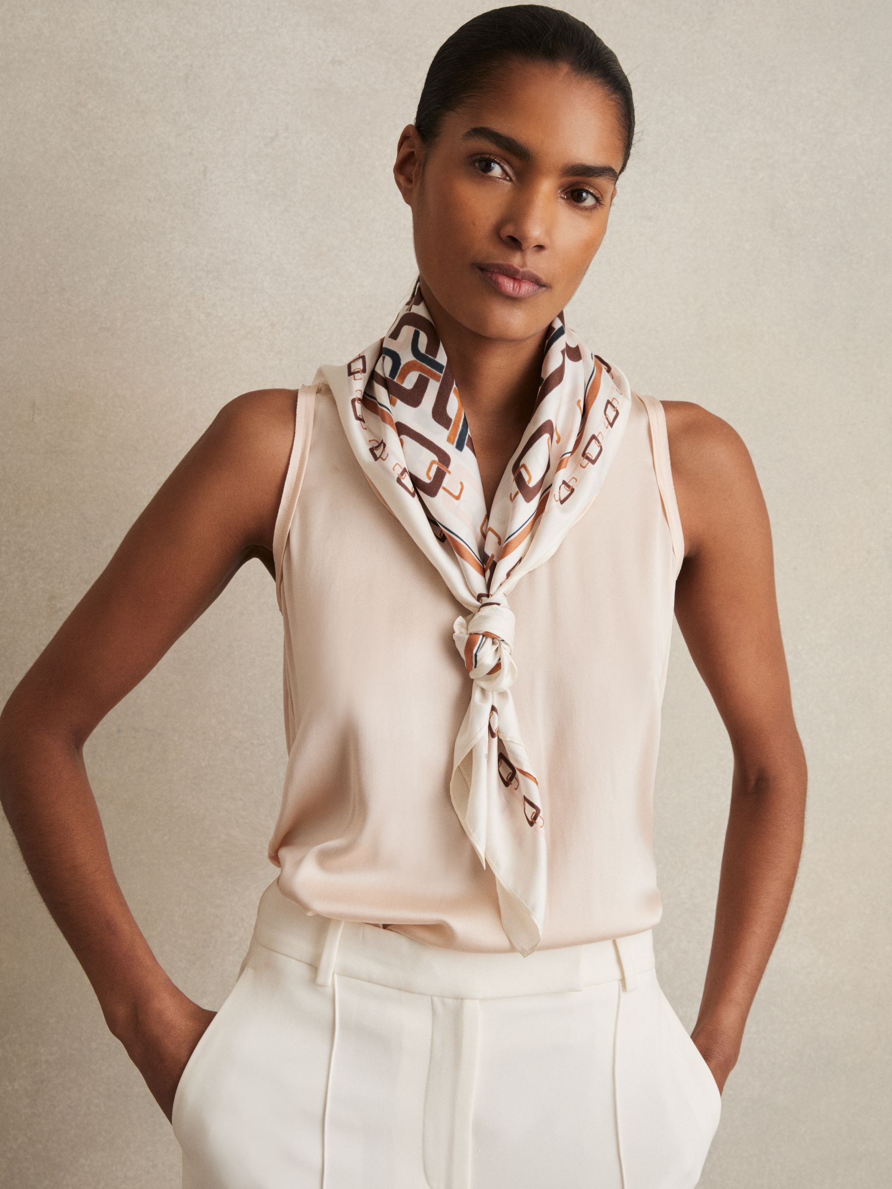 Silk Chain-Print Scarf in Taupe