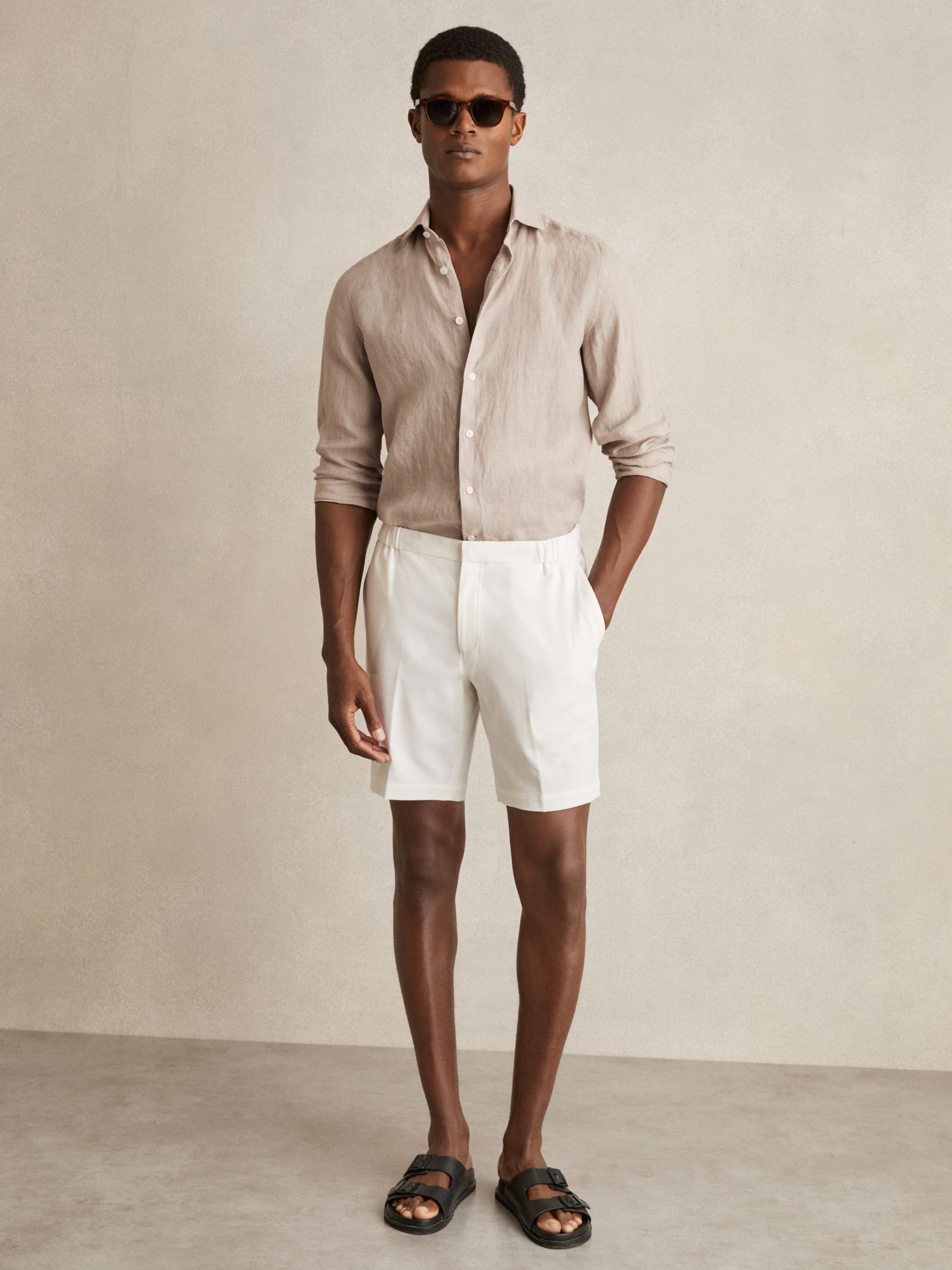 Linen Button-Through Shirt in Mink Brown