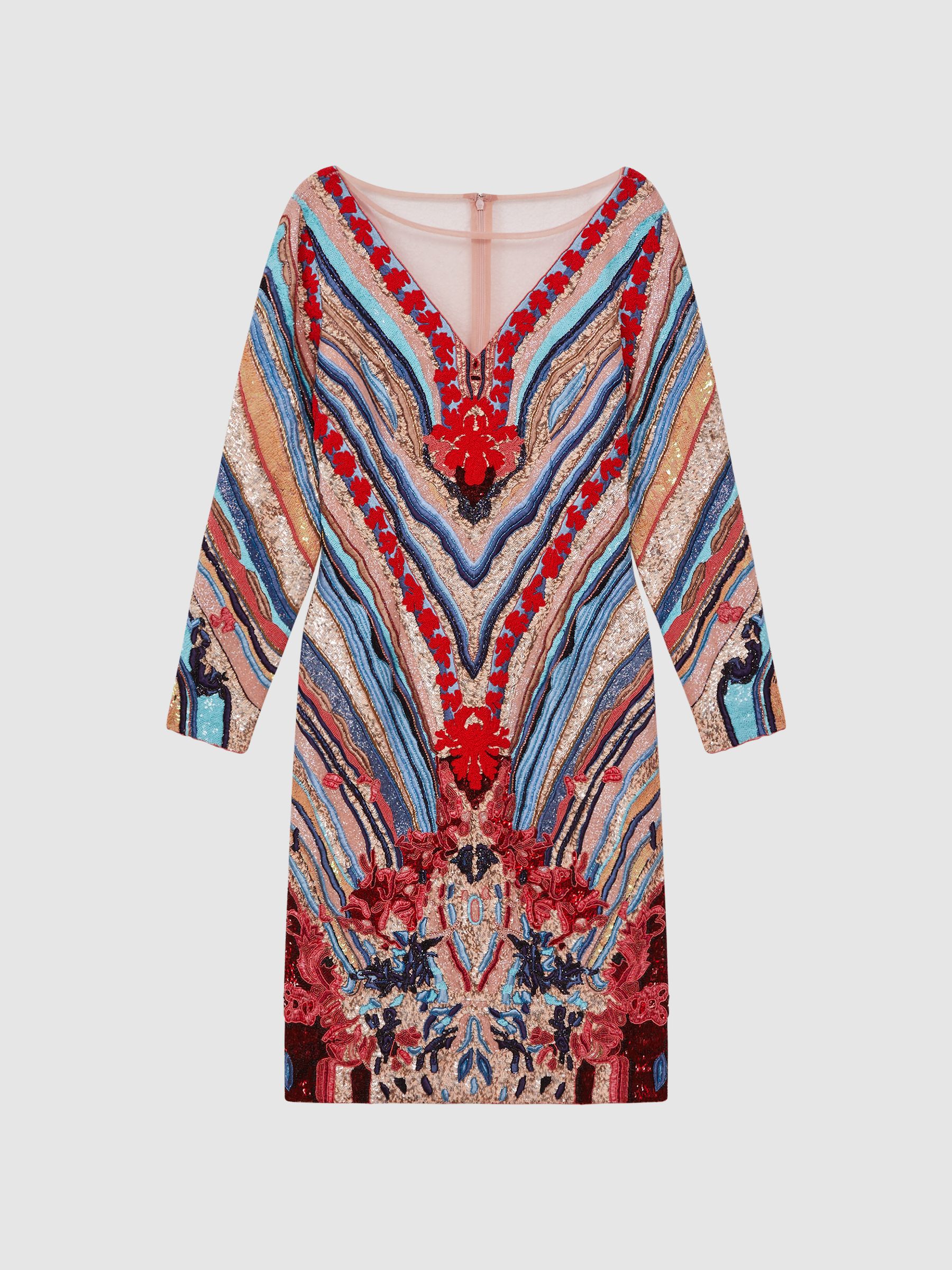 Raishma Embellished Textured Mini Dress in Pink Multi