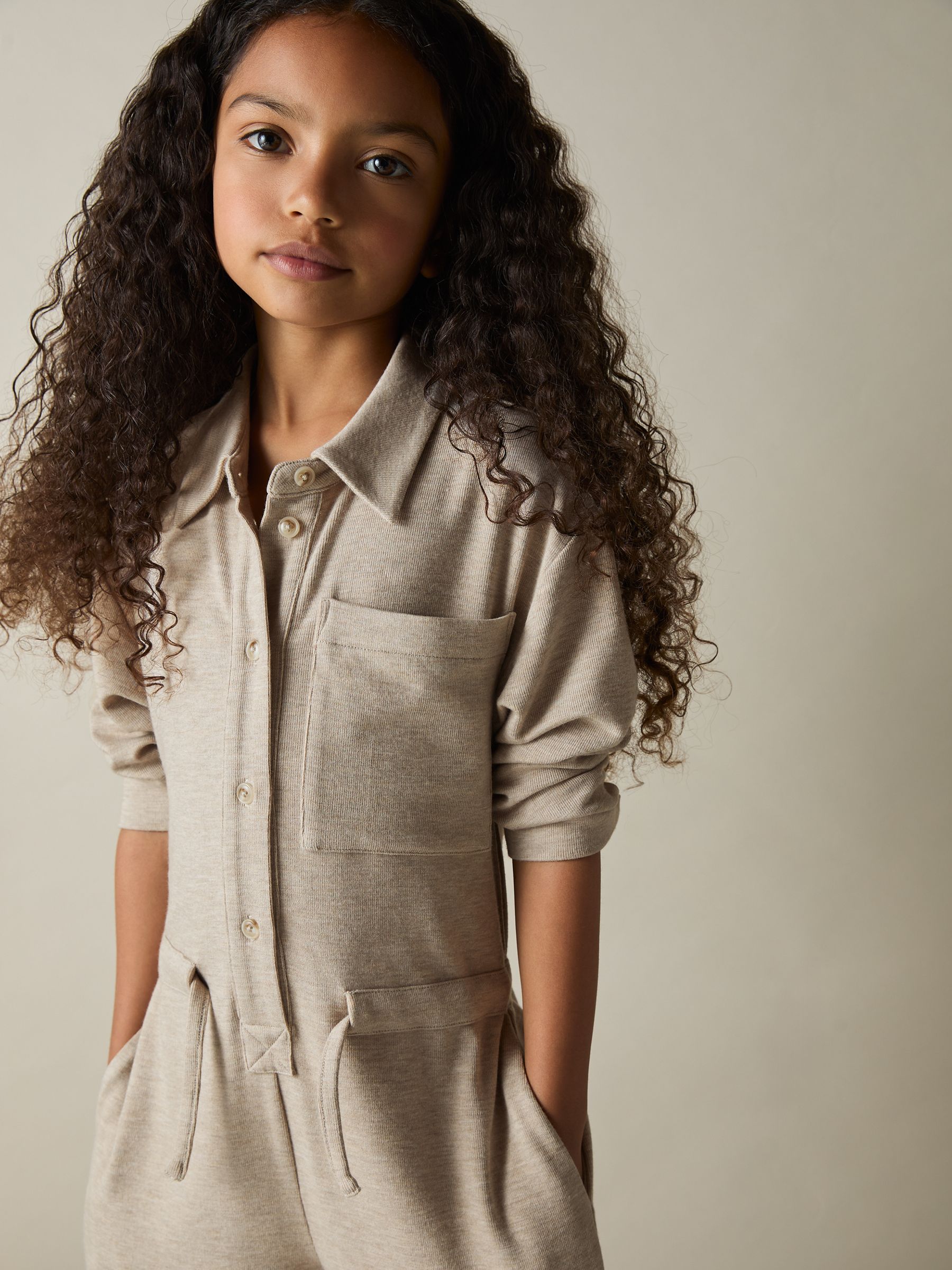 9-13 yrs Jersey Mélange Drawstring Boilersuit in Oatmeal