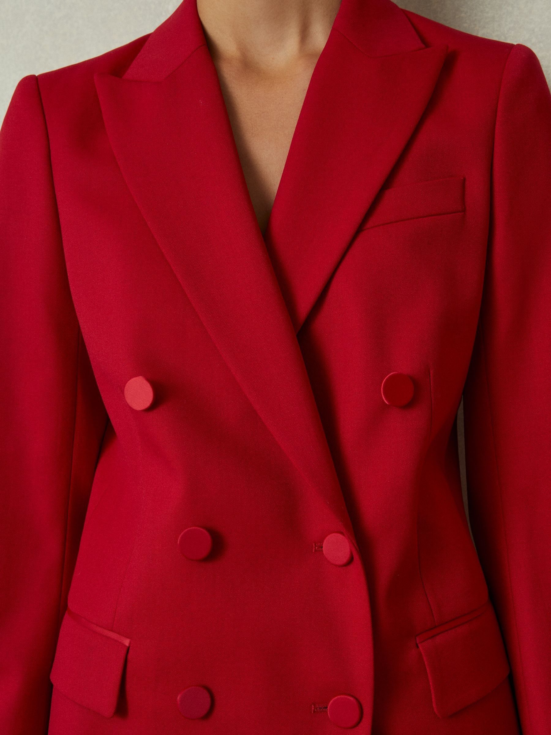 Wool Blend Double Breasted Tux Blazer in Red
