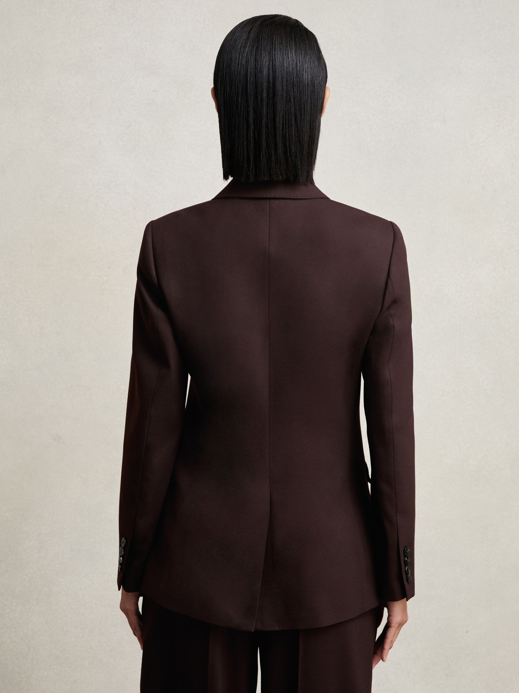 Wool-Blend Double-Breasted Suit Blazer in Aubergine