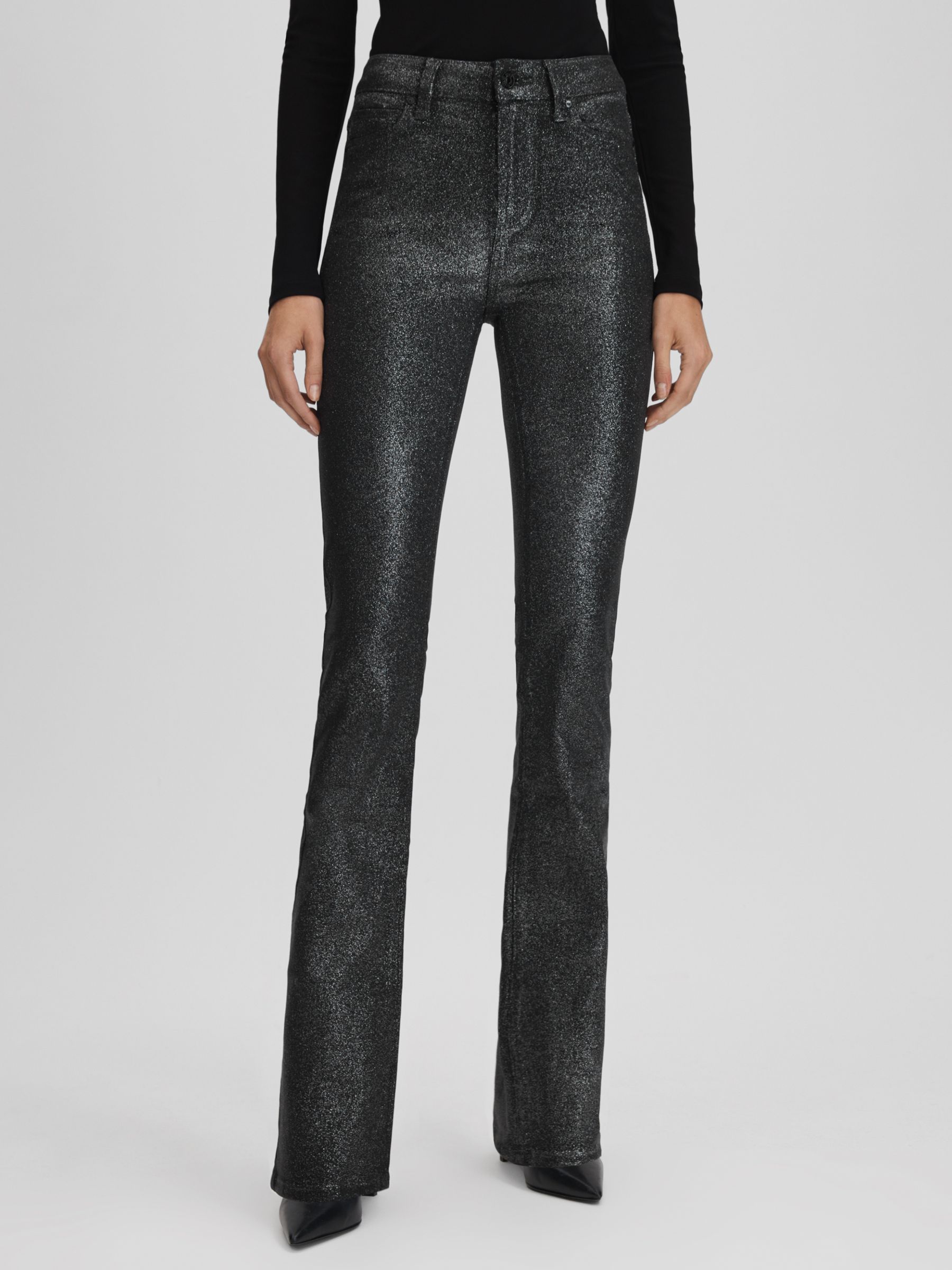 Paige High Rise Sparkly Trousers in Black/Silver