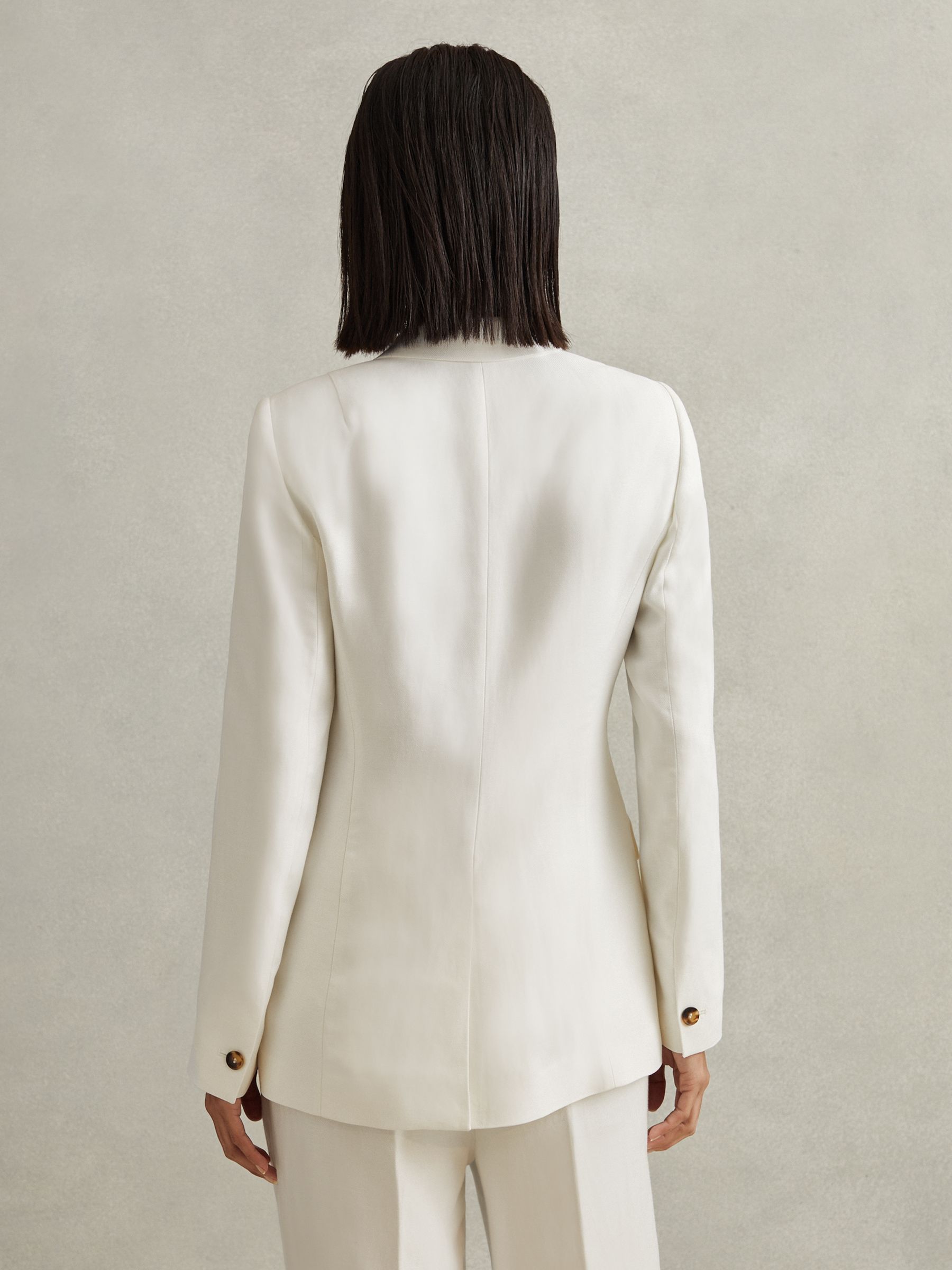 Viscose-Linen Double Breasted Suit Blazer in White
