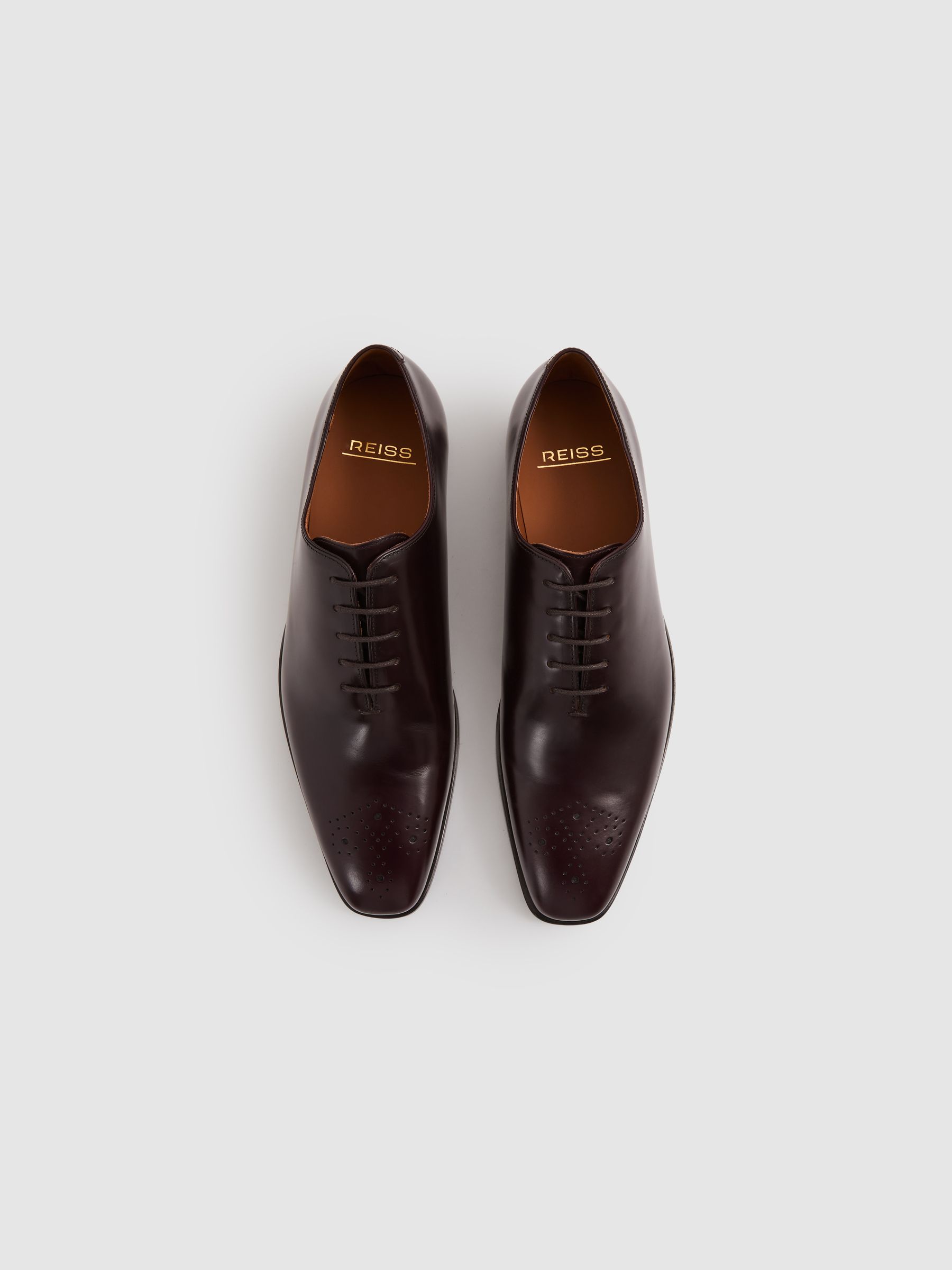 Leather Brogue Detail Lace-Up Shoes in Oxblood