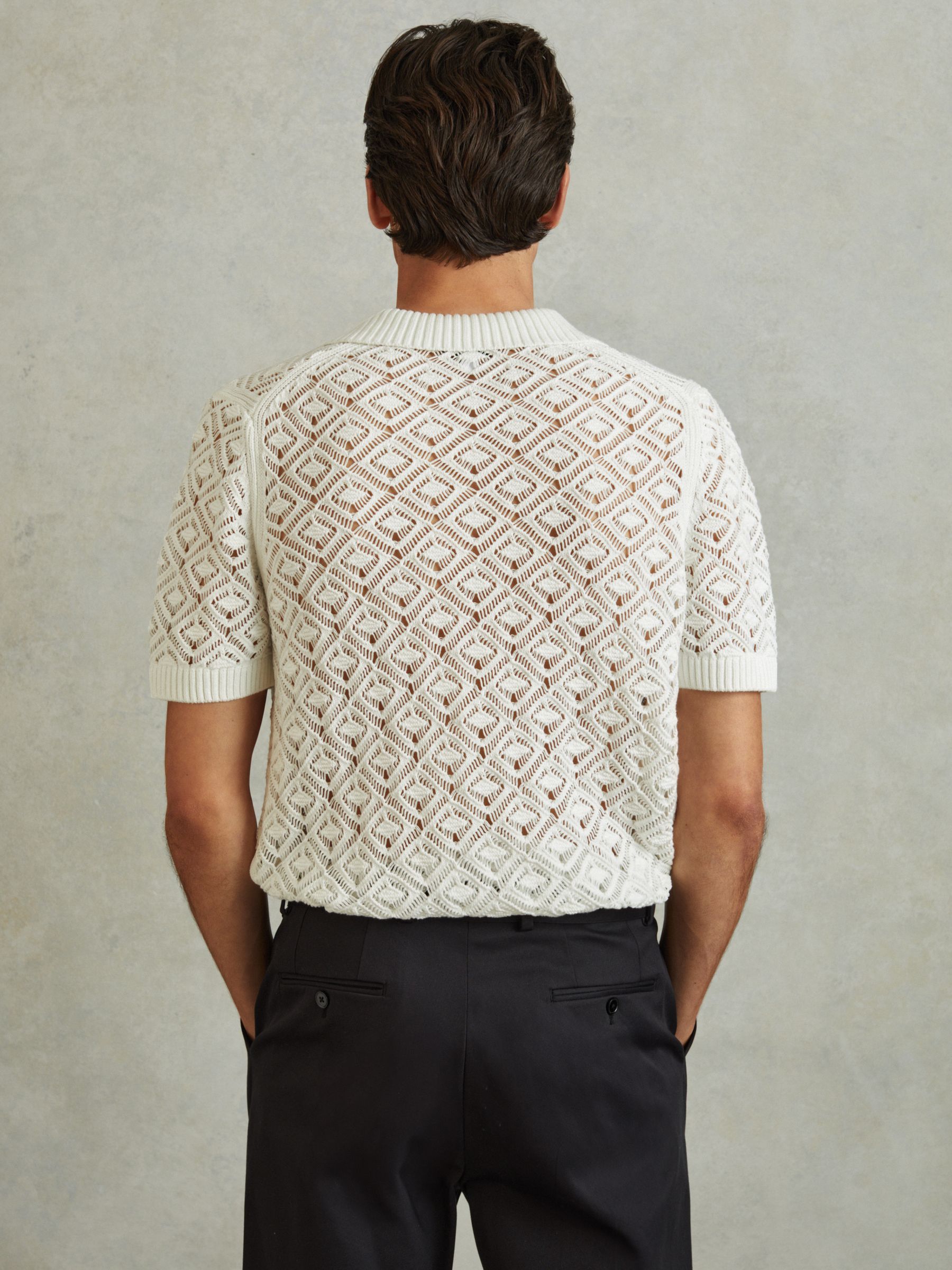 Crochet Cuban Collar Shirt in White