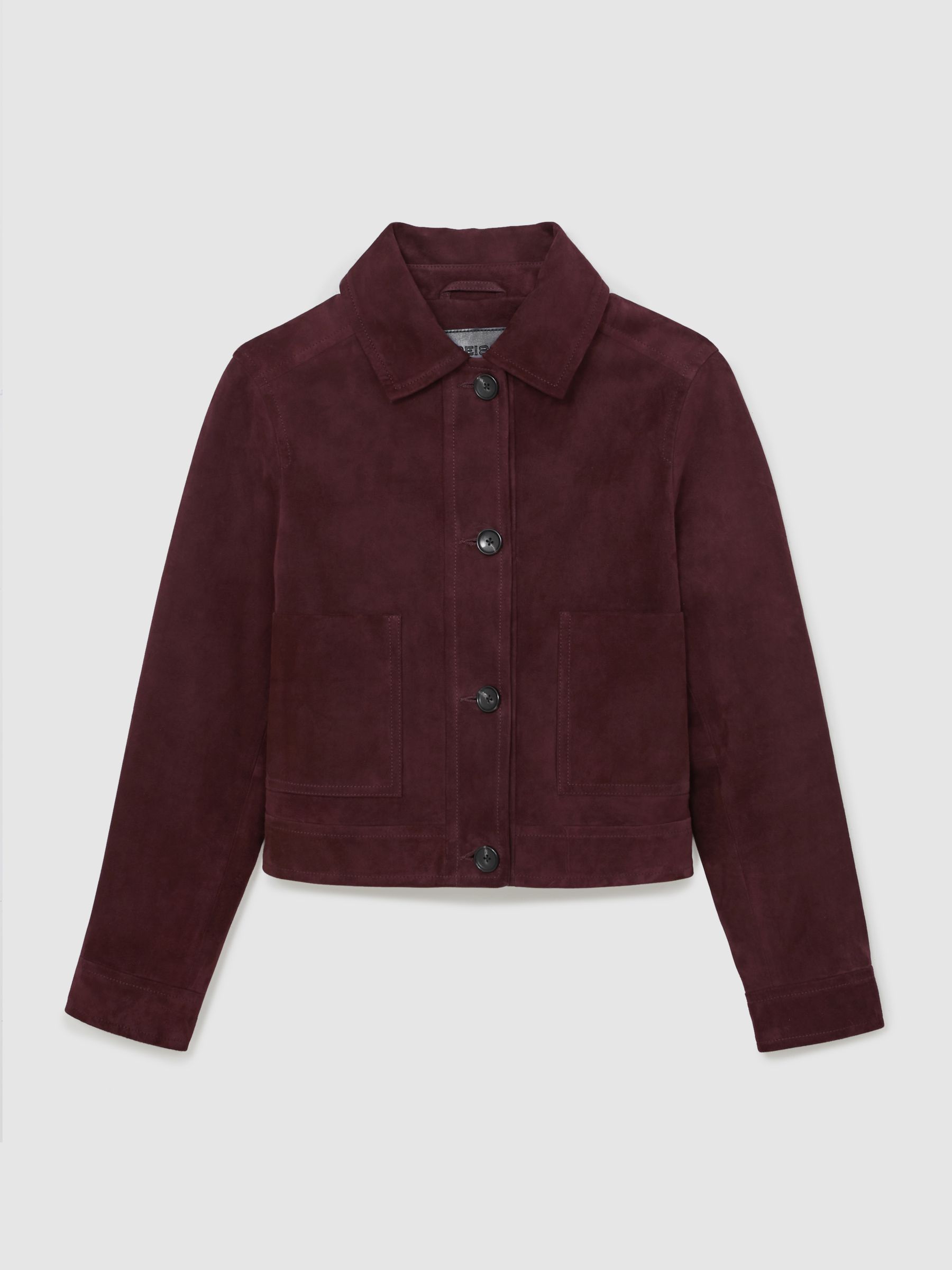 Suede Button-Through Jacket in Burgundy