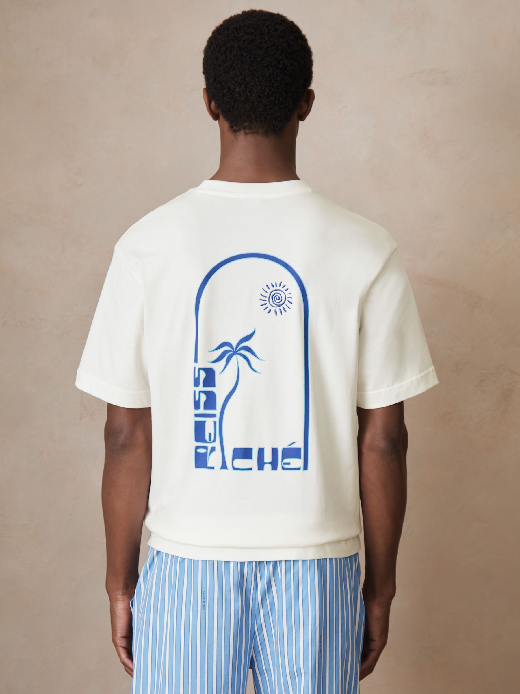 Reiss | Ché Cotton Palm-Print T-Shirt in White