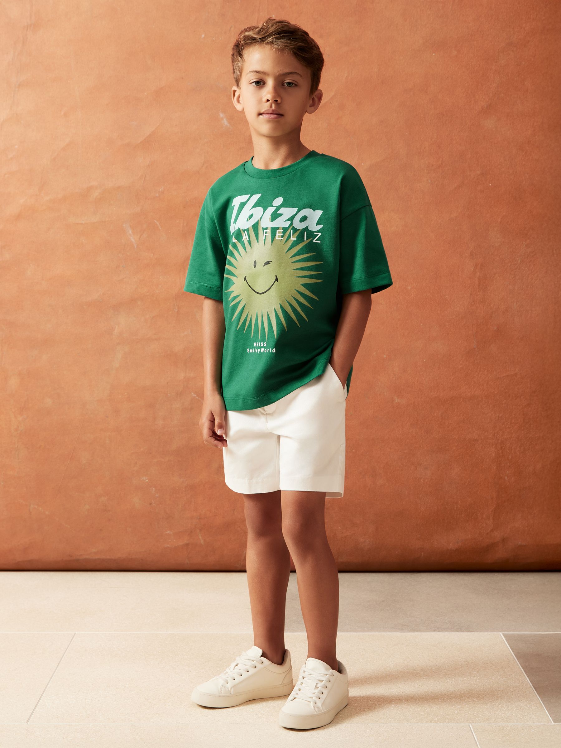 3-9 yrs SmileyWorld | Reiss Sun Motif T-Shirt in Bright Green