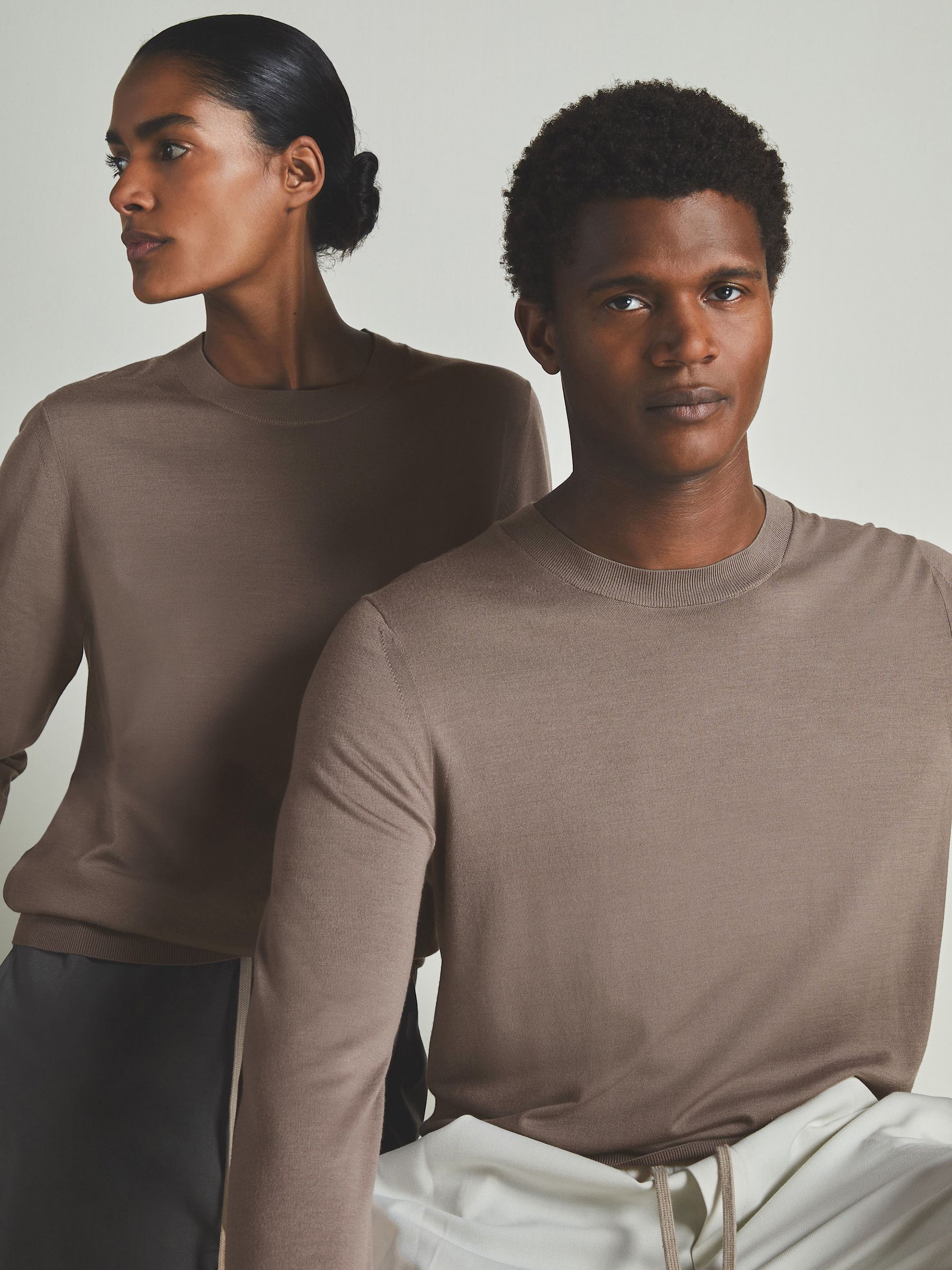 Reiss | Les 100 Ciels Noble-Wool Long-Sleeve Jumper in Dark Mink