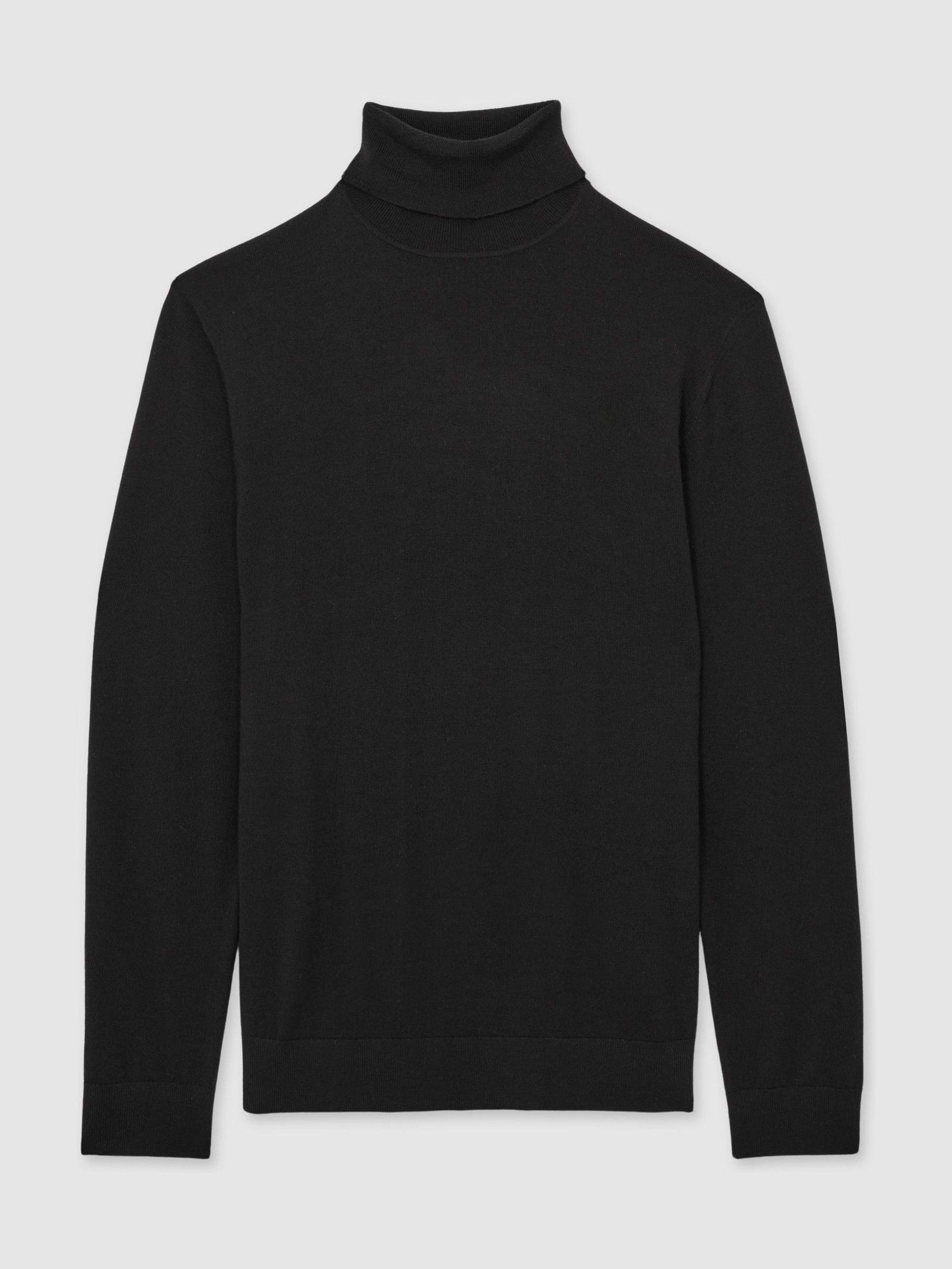 Slim Fit Merino Wool Roll Neck Jumper in Black