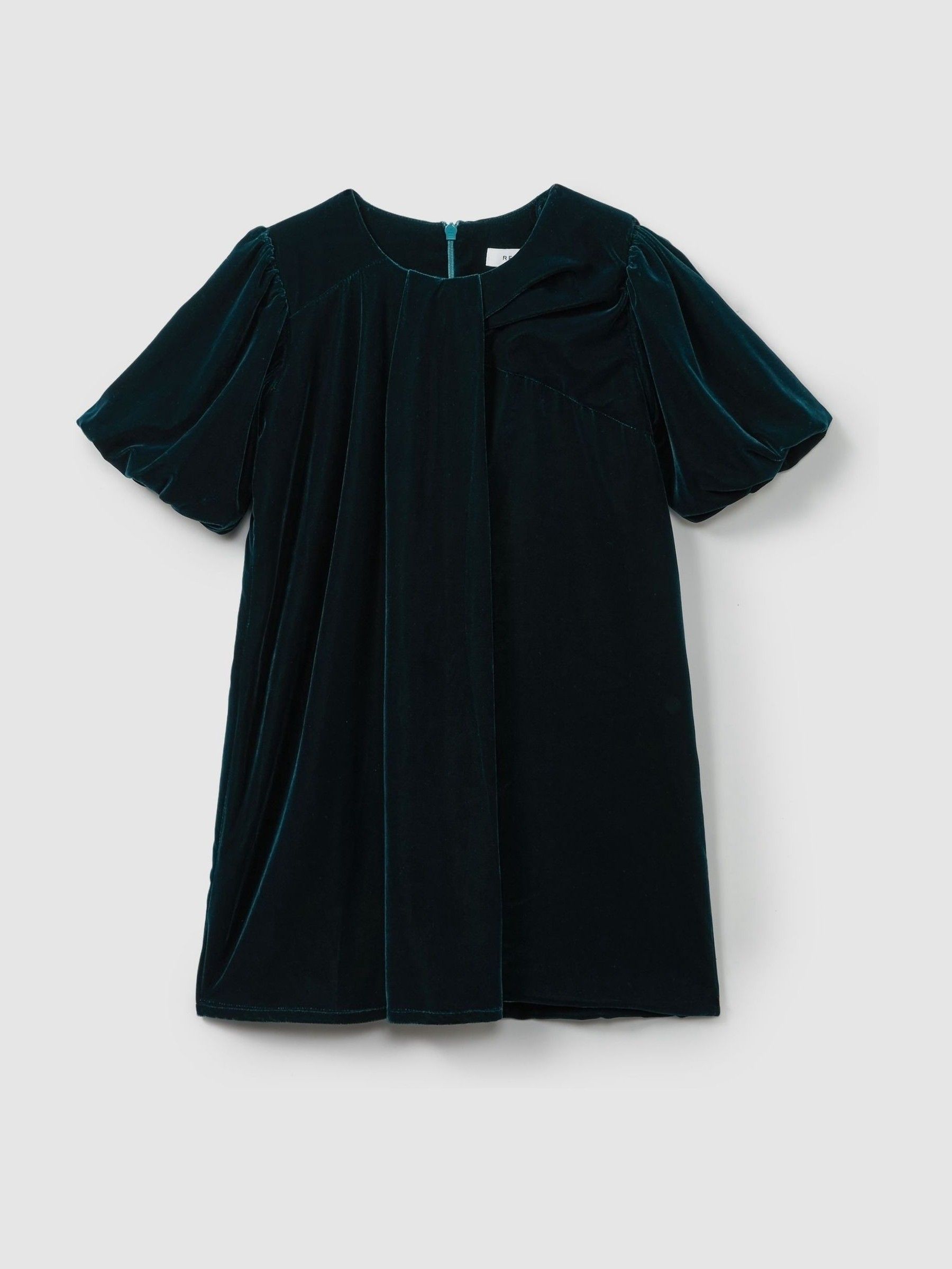 4-9 yrs Gathered-Velvet Shift Dress in Teal