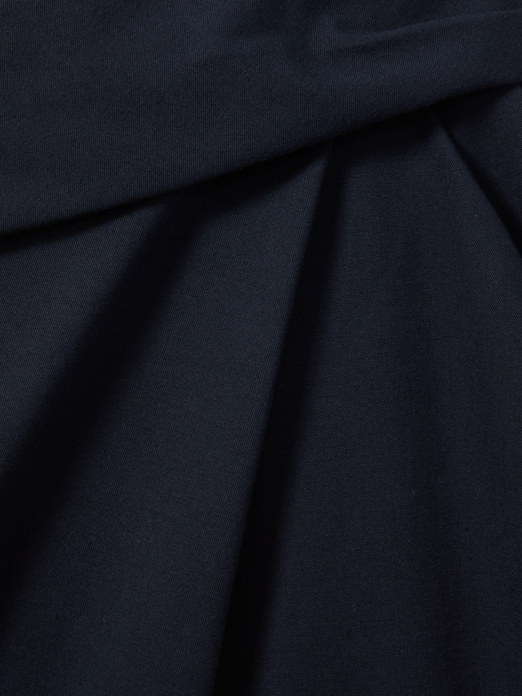 Cotton Blend Wrap Front Midi Skirt in Navy