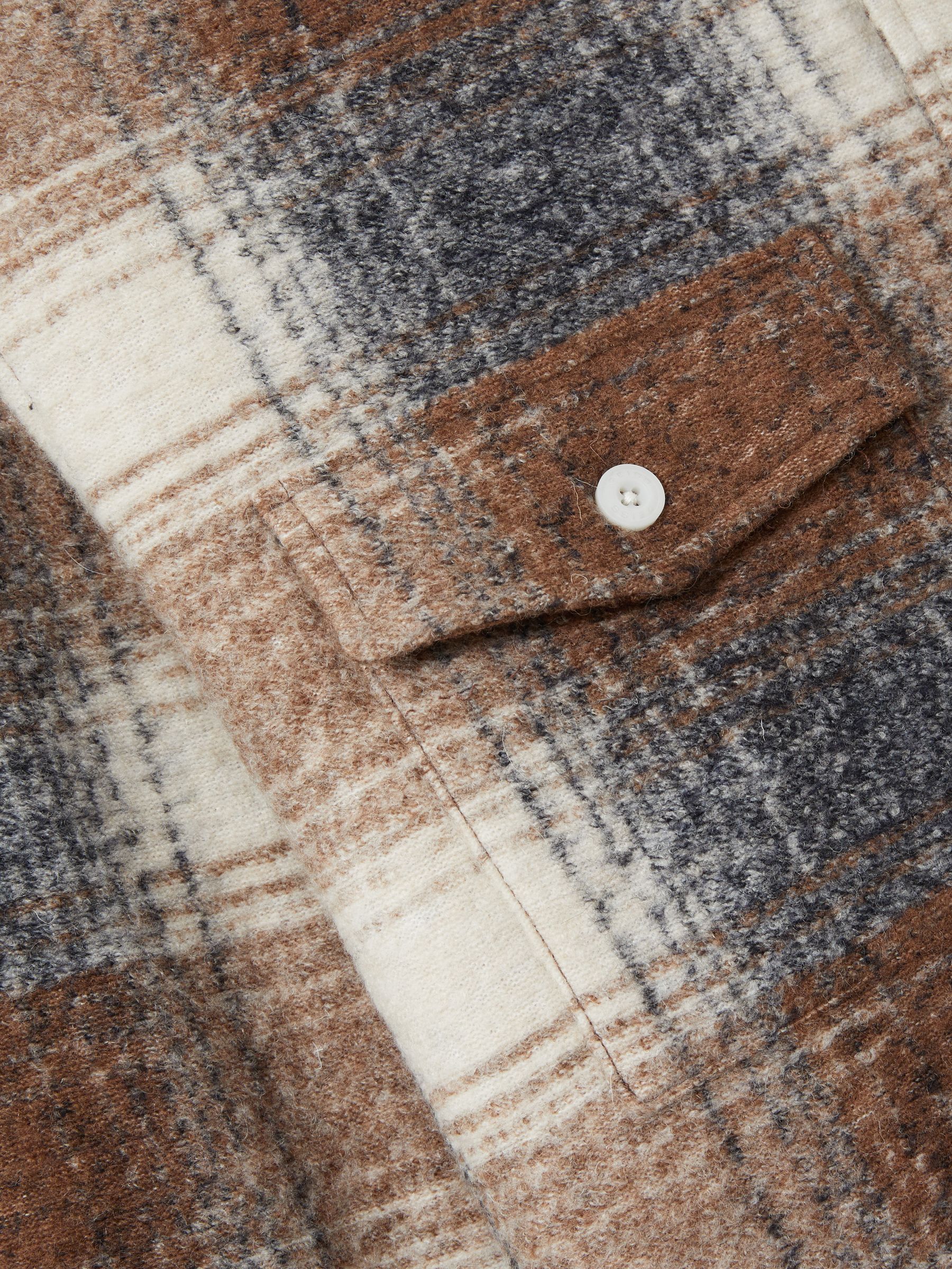 Brushed Check Fleece-Lined Overshirt in Brown