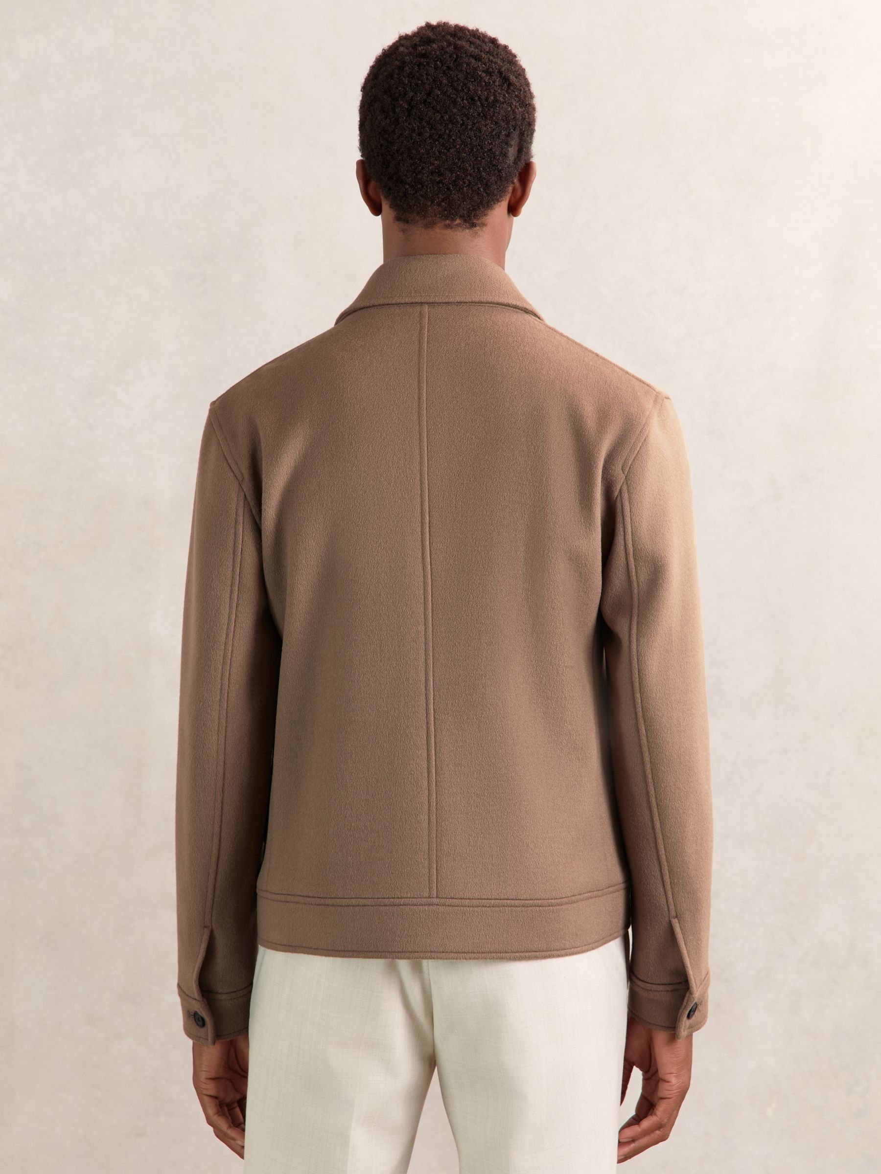 Wool Blend Twin Pocket Zipped Jacket in Dark Brown