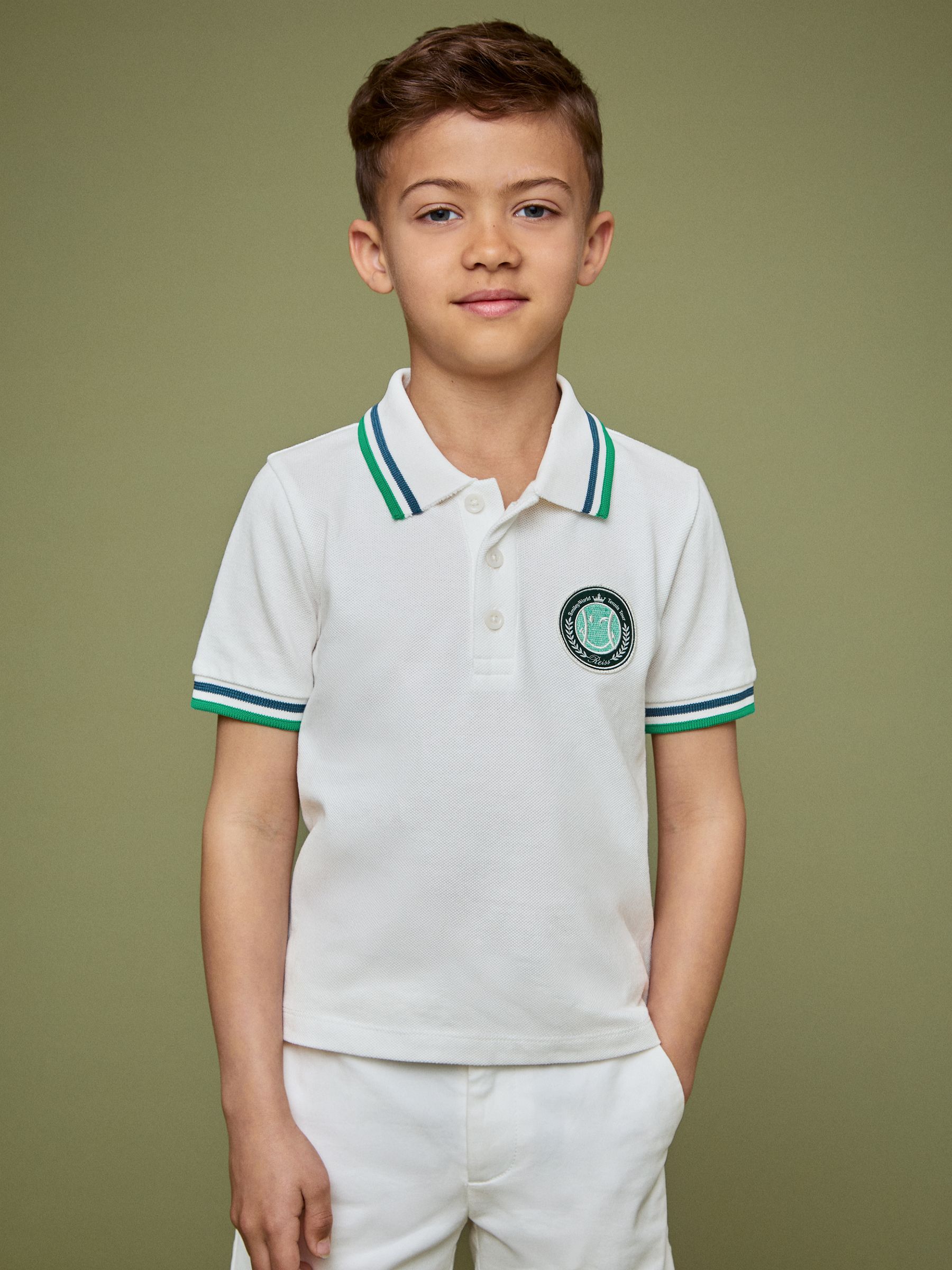 9-13 yrs SmileyWorld | Reiss Piqué Polo Shirt in White