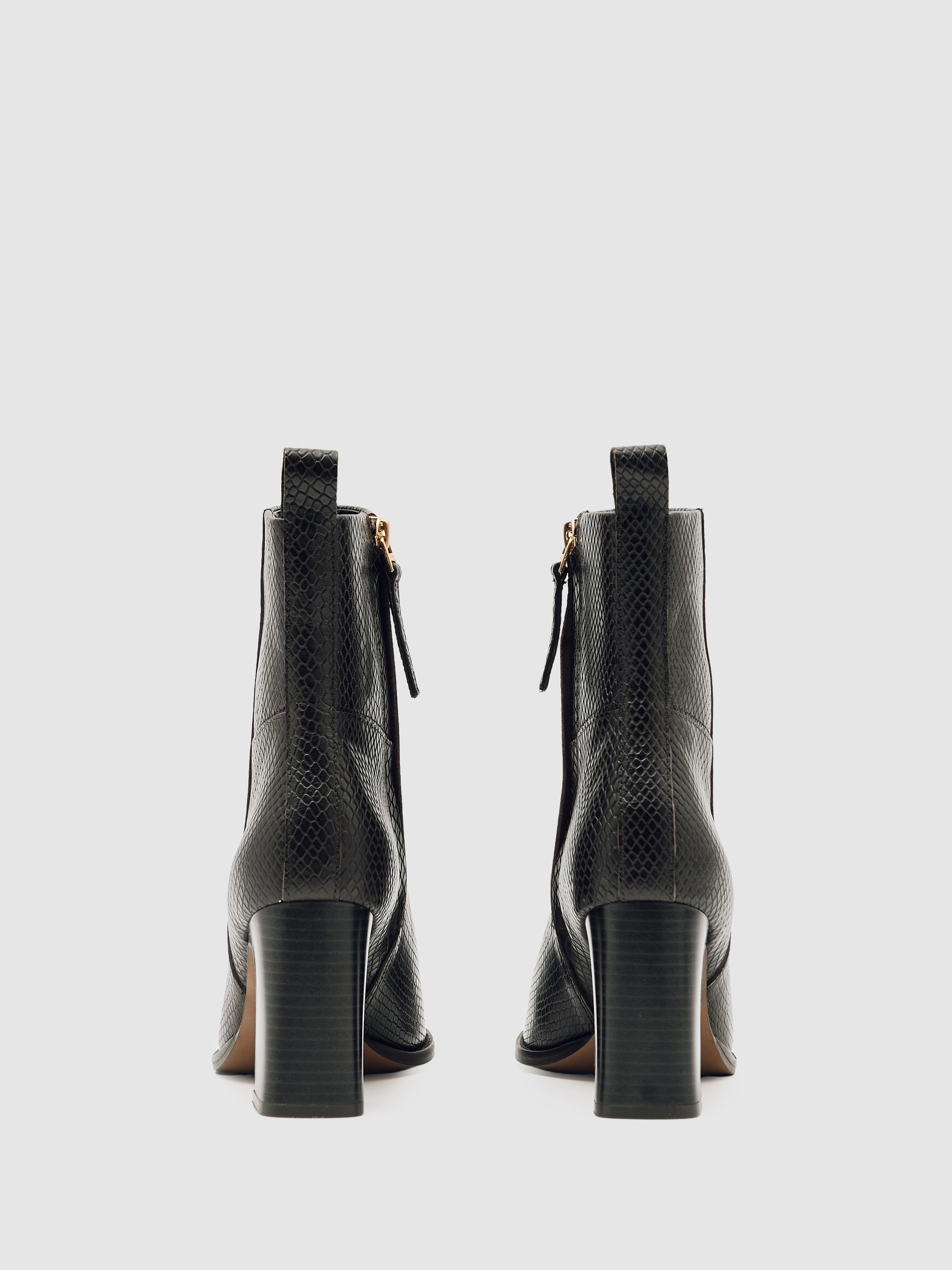 Leather Block-Heel Ankle Boots in Snake