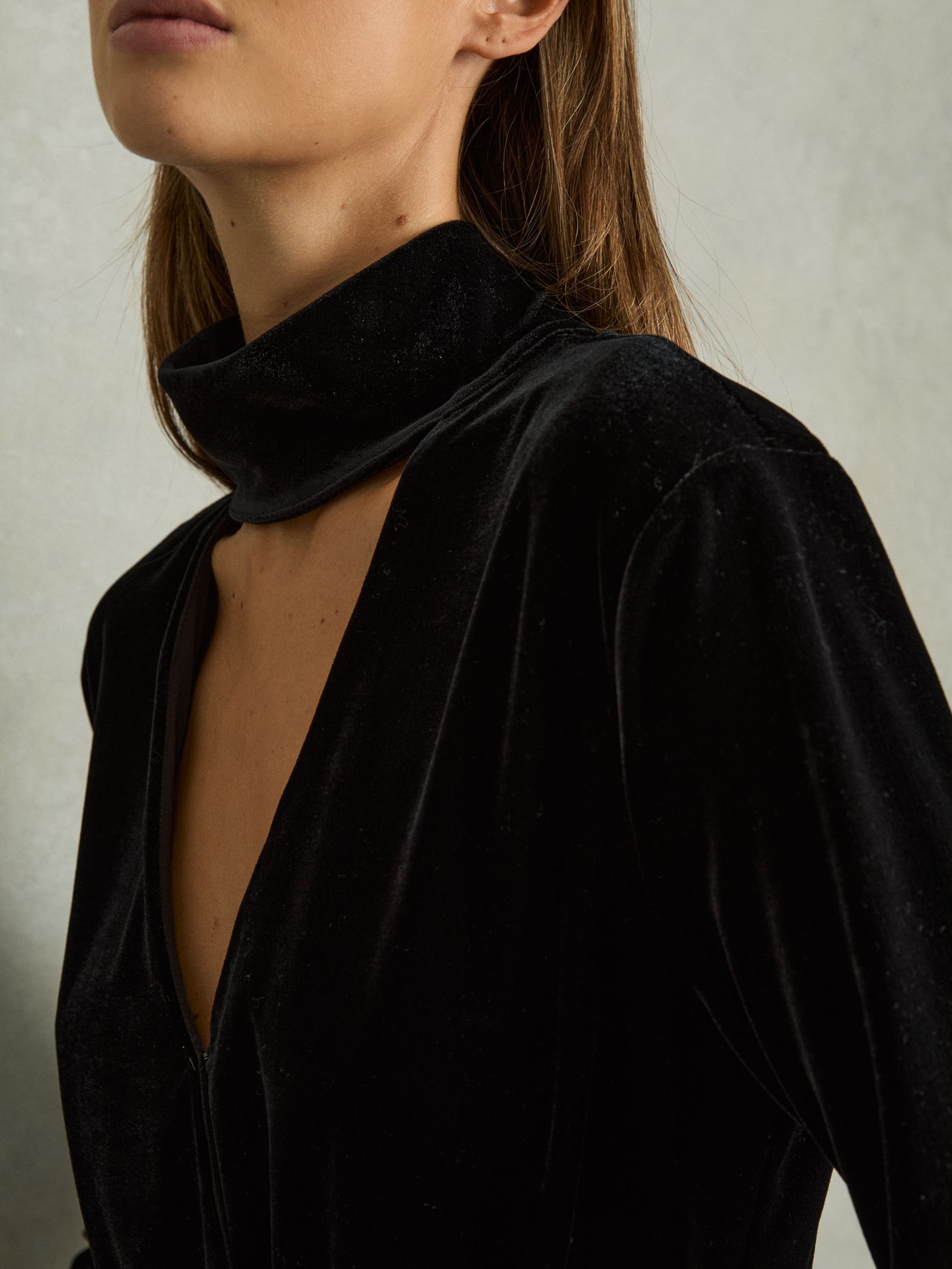 Velvet Belted Wide Leg Jumpsuit in Black