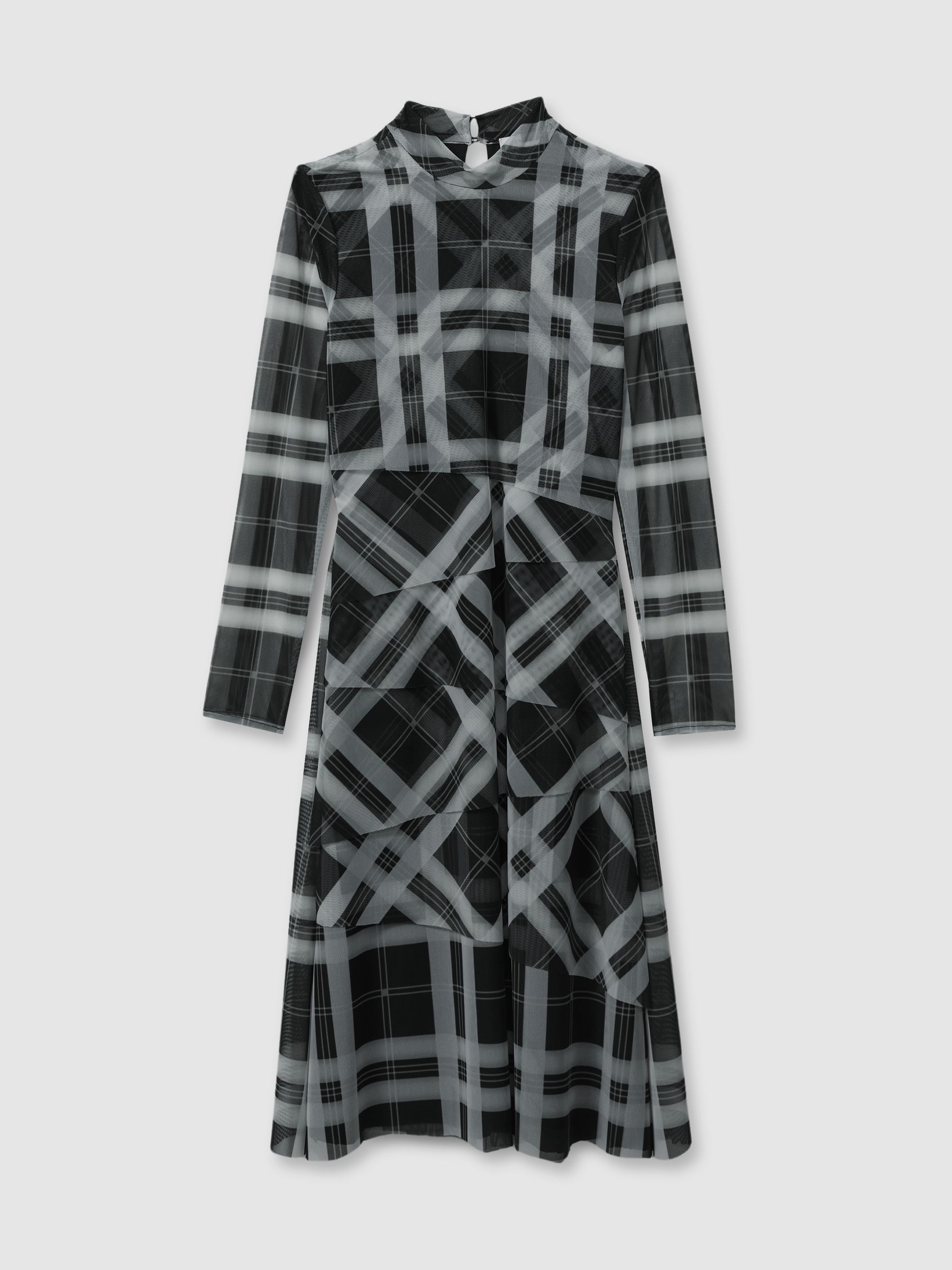 9-13 yrs Checked Tiered Midi Dress in Black/Ecru