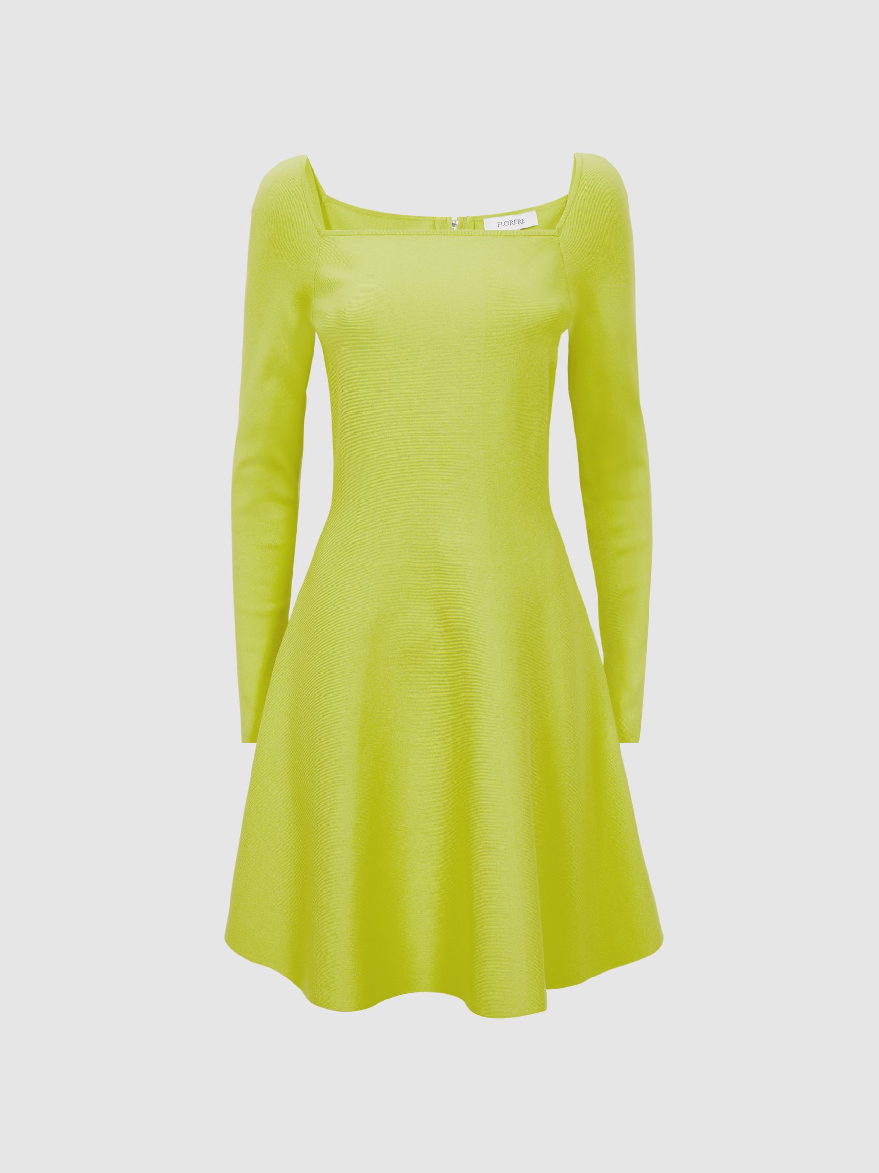 Florere Knitted Skater Mini Dress in Lime