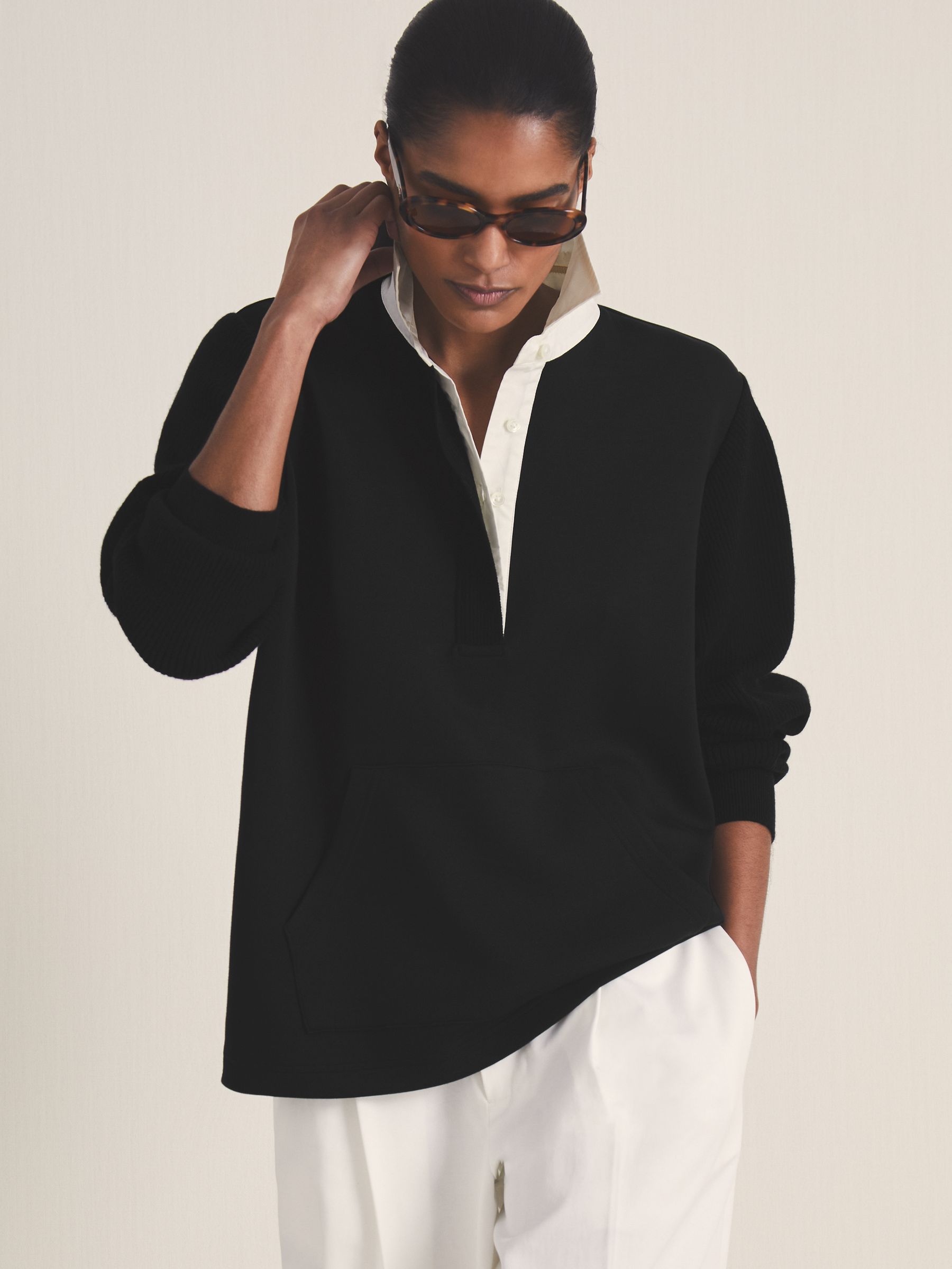 Reiss | Les 100 Ciels Polo Sweatshirt in Black