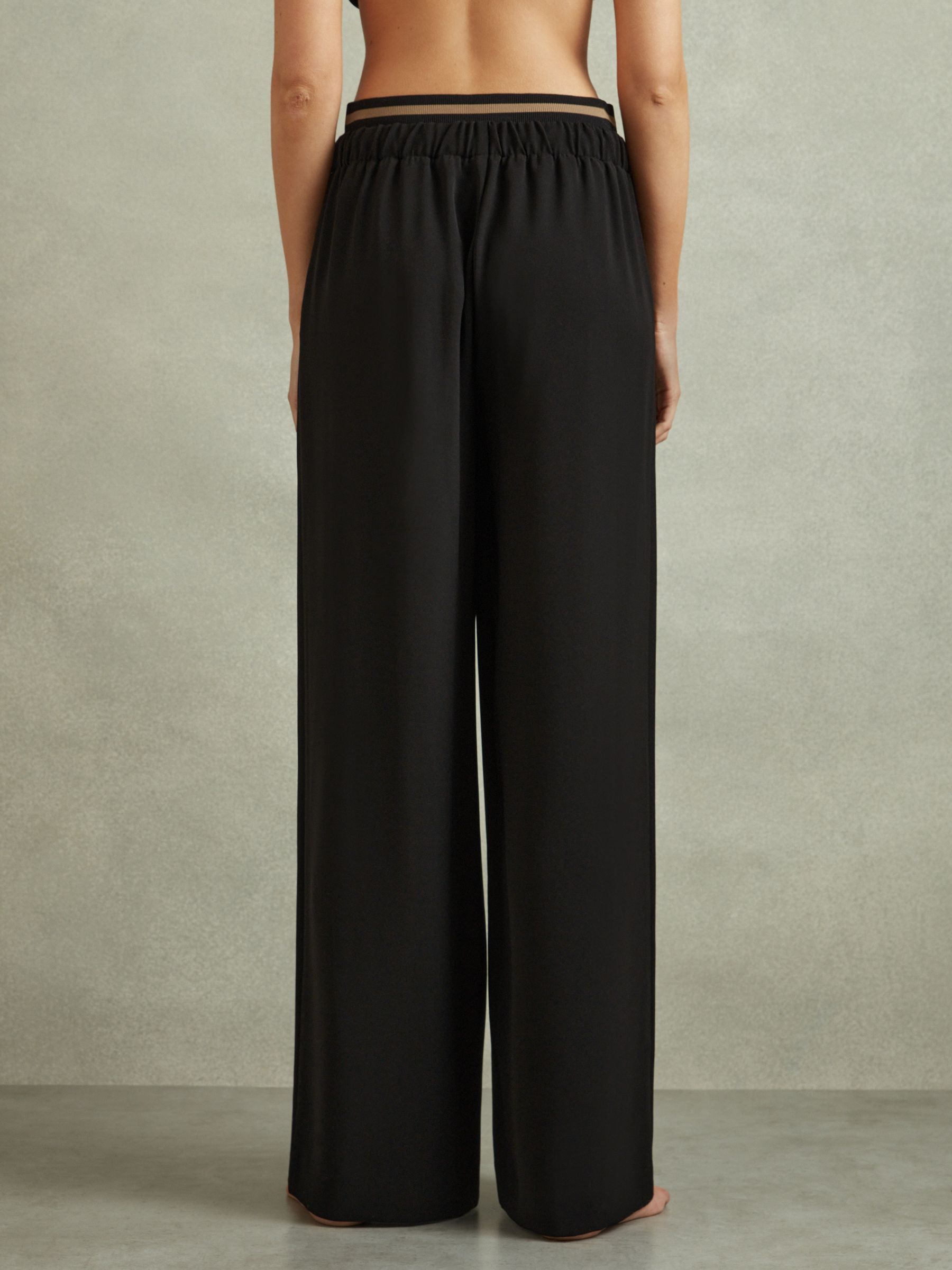 Waistband Detail Wide Leg Trousers in Black