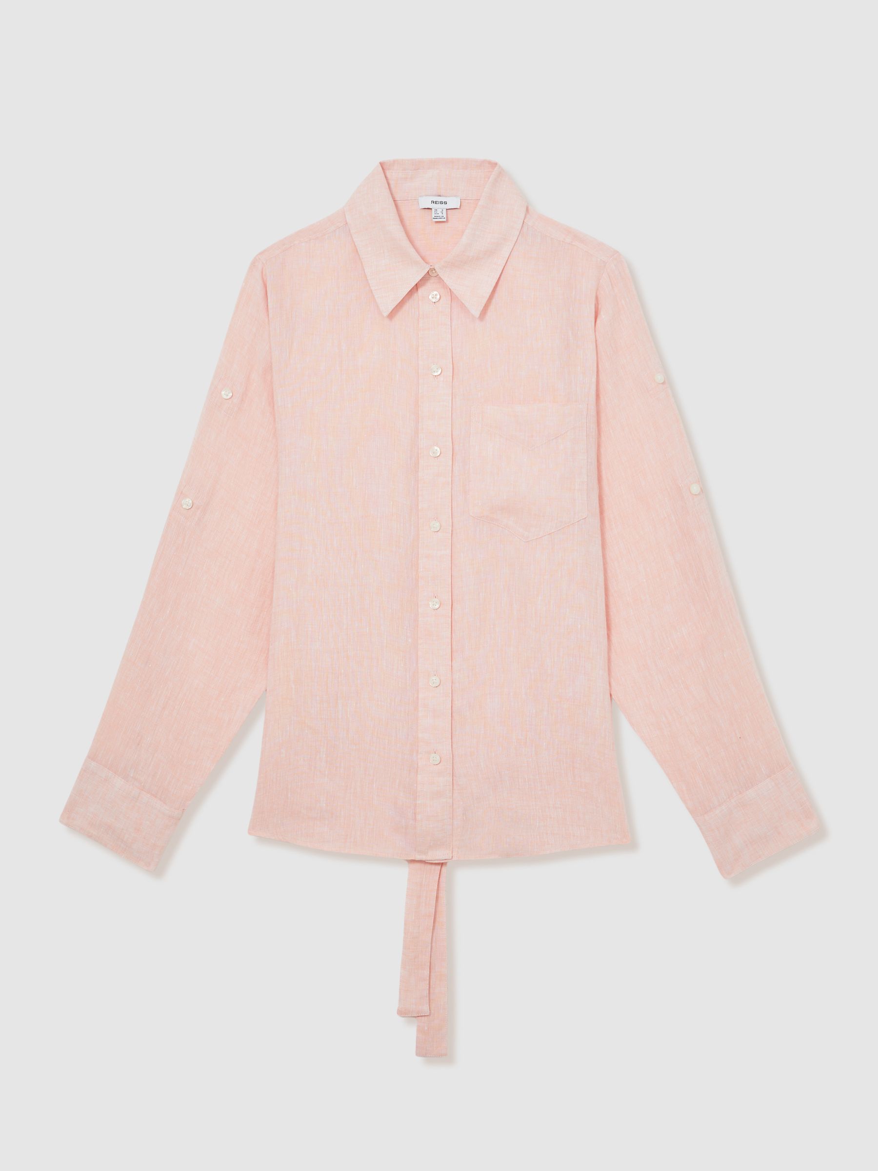 Linen Tie-Back Shirt in Pale Pink