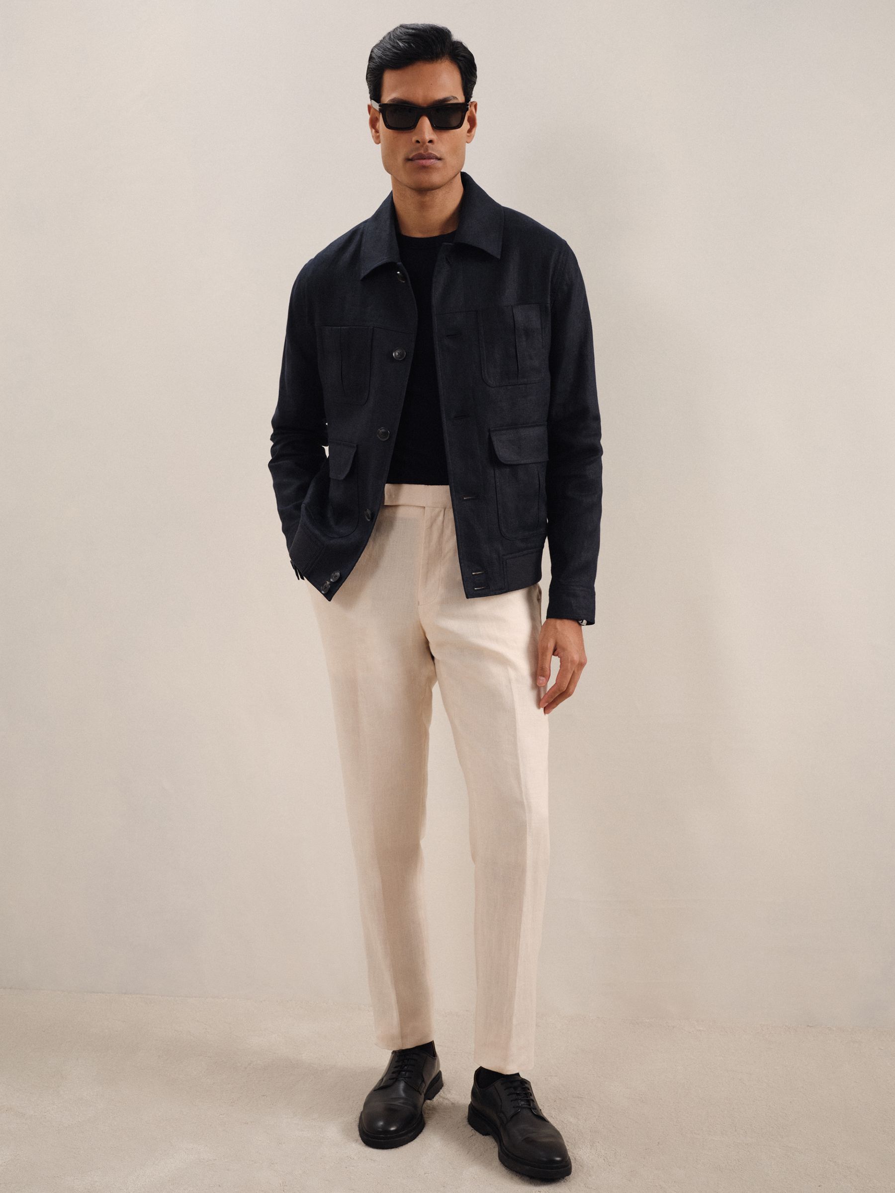 Linen Four-Pocket Jacket in Navy