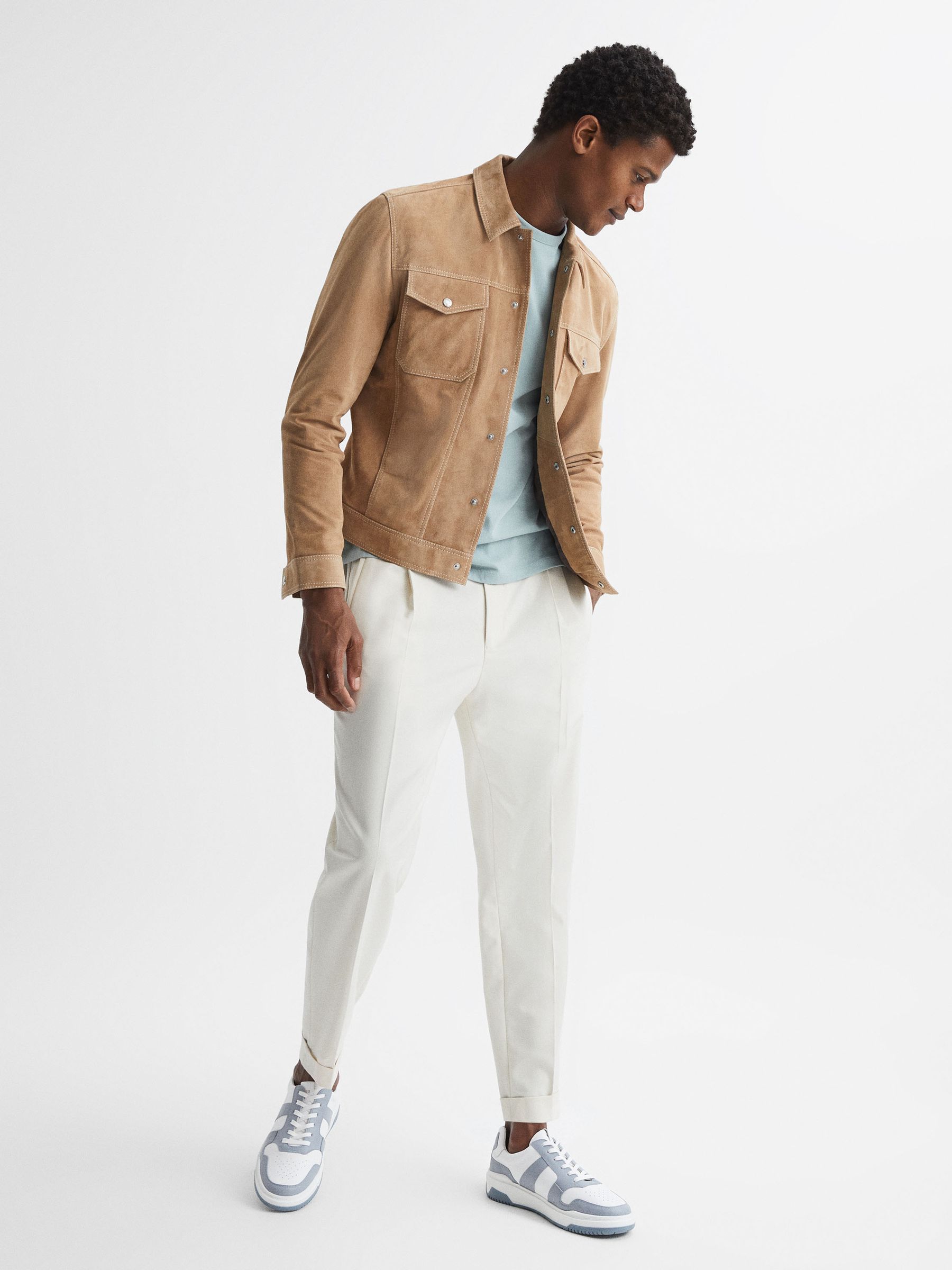 Low Top Leather Trainers in Airforce Blue