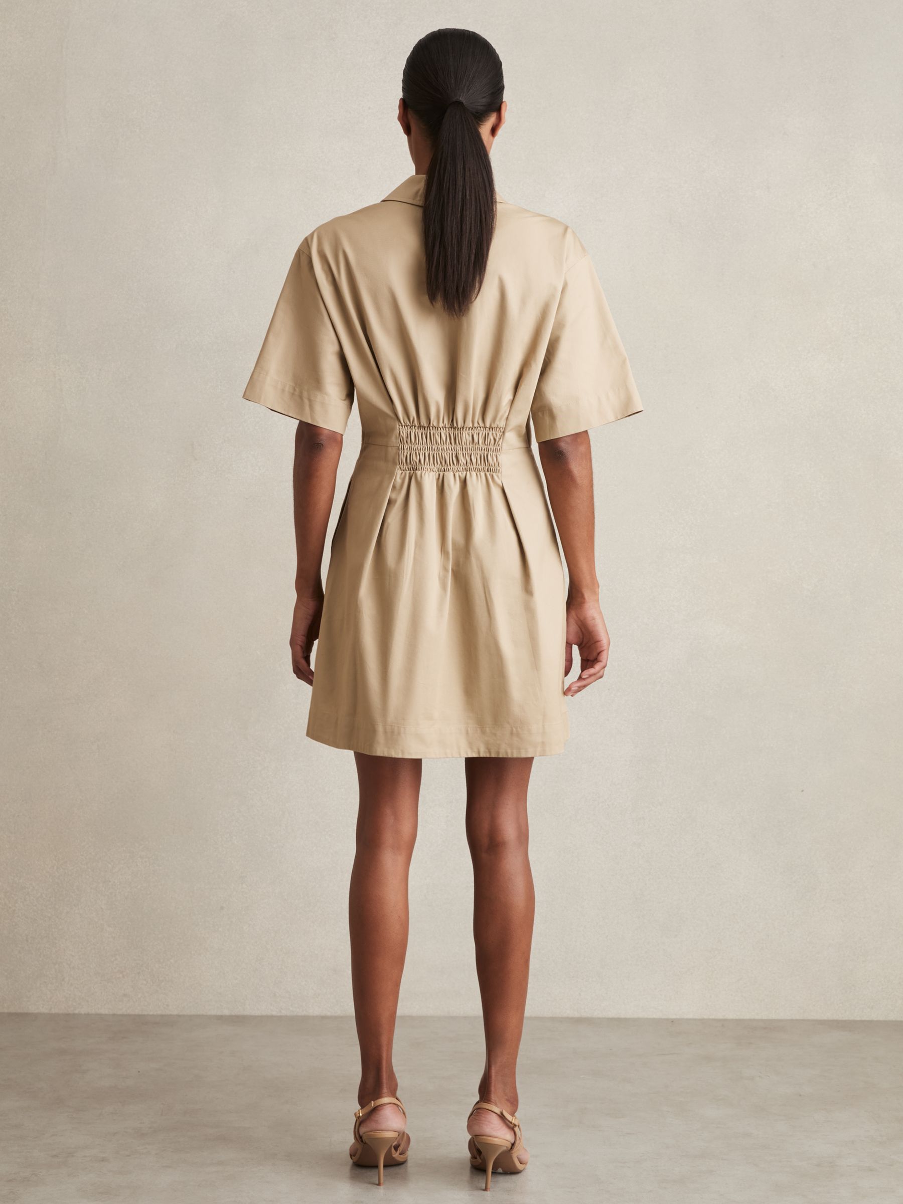 Cotton Pleated Shirt Dress in Neutral