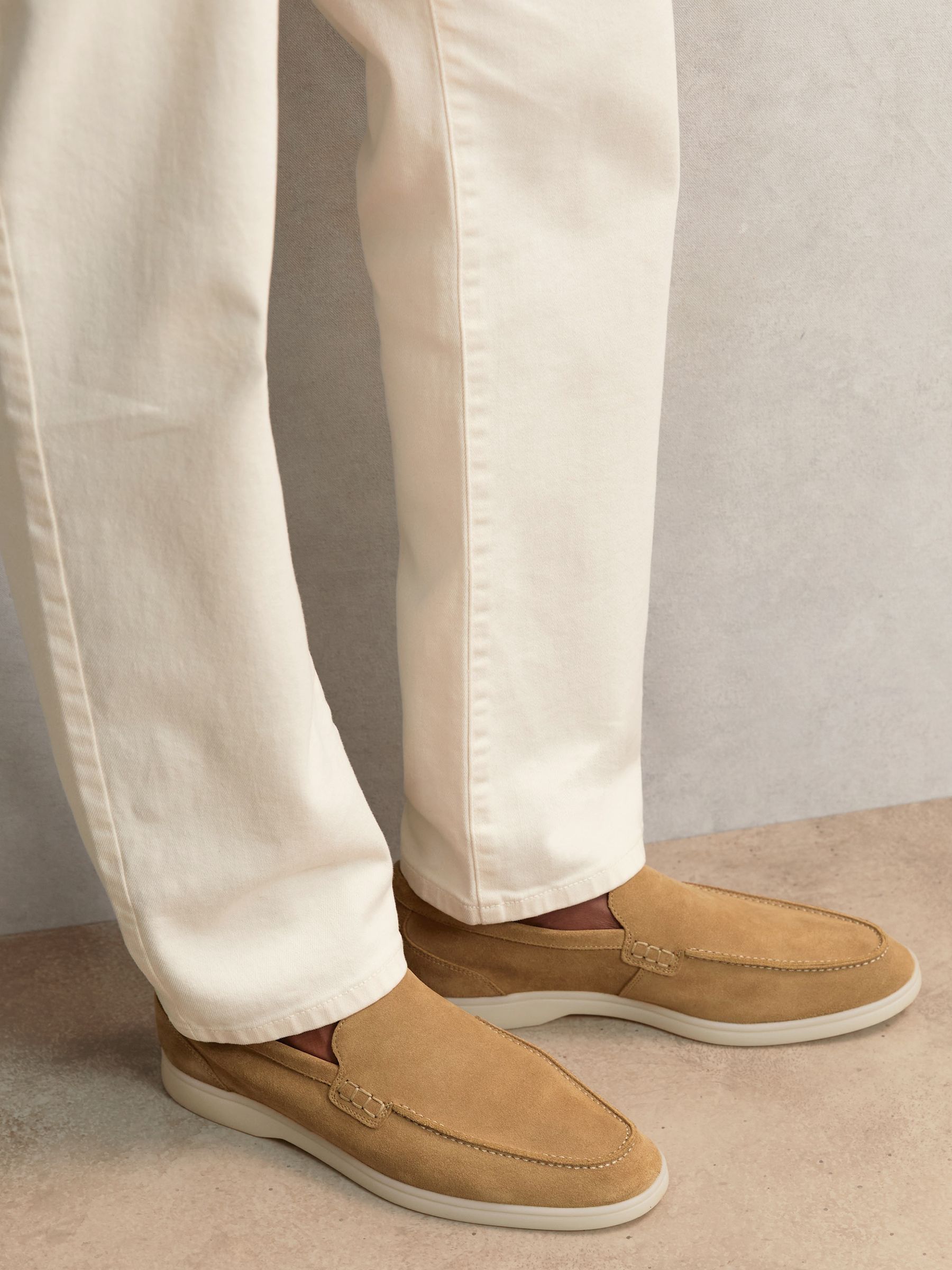 Suede Slip-On Loafers in Stone