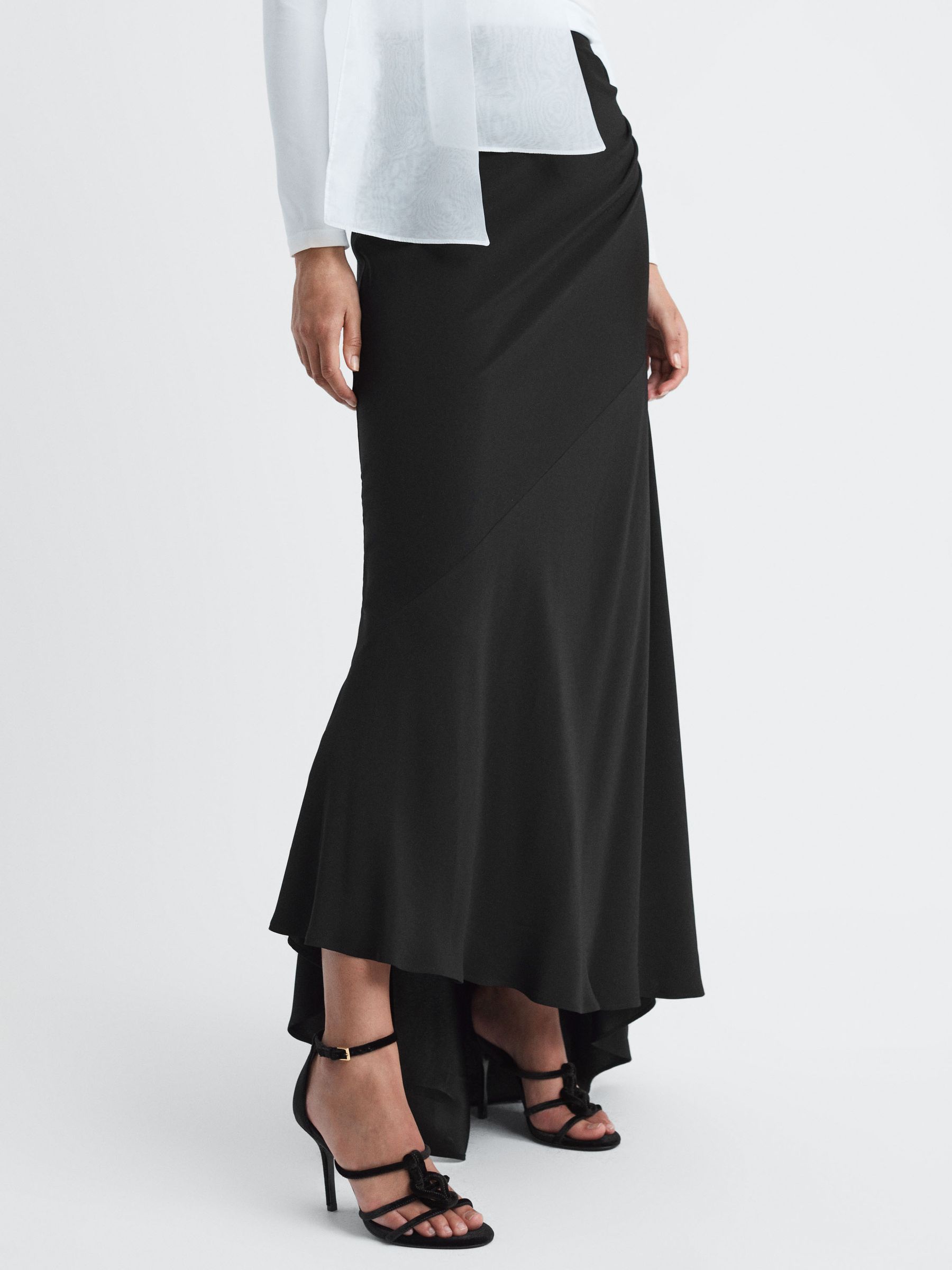 High Rise Fitted Maxi Skirt in Black